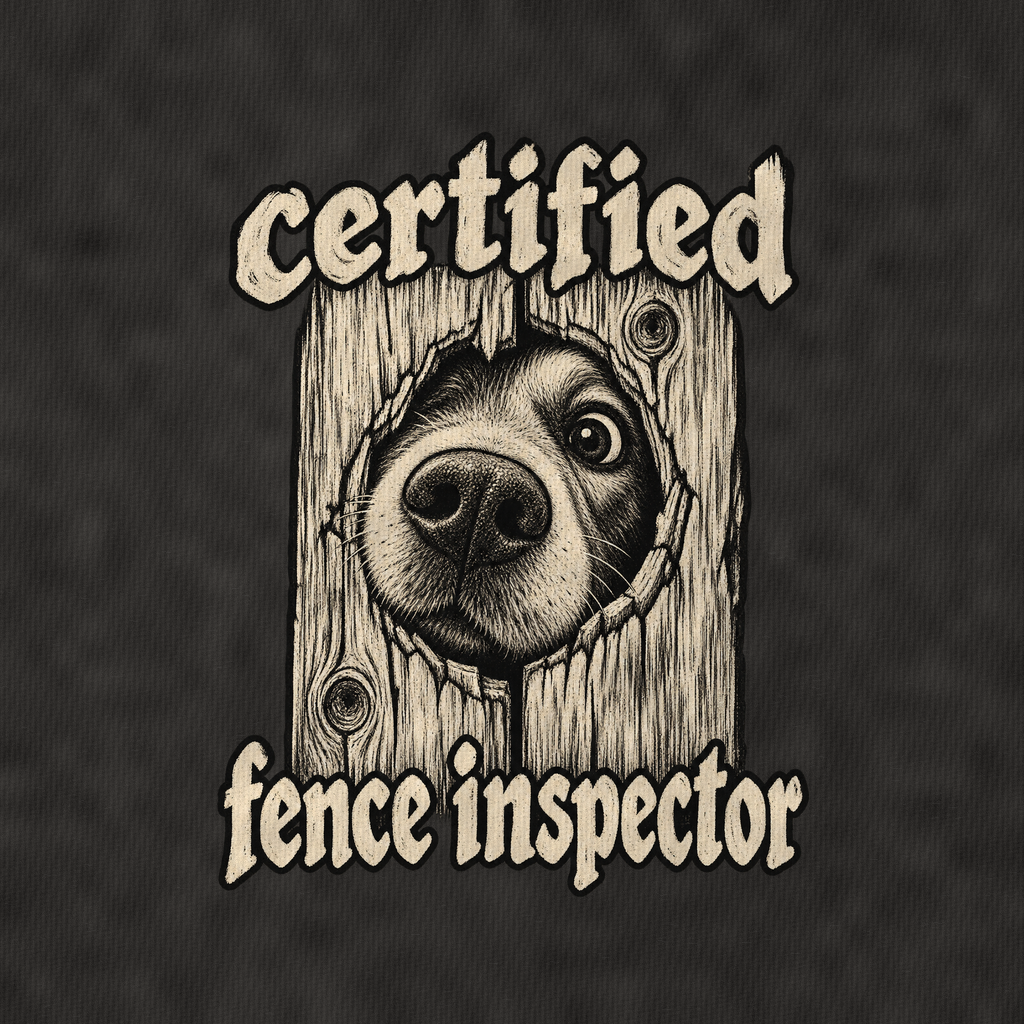 Certified Fence Inspector Vintage T-shirt – black, print and cotton detail (AI mockup)