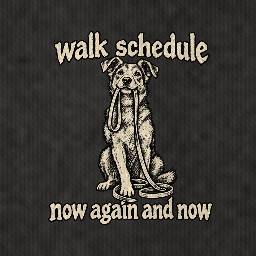 Walk Schedule Vintage T-shirt – black, print and cotton detail (AI mockup)
