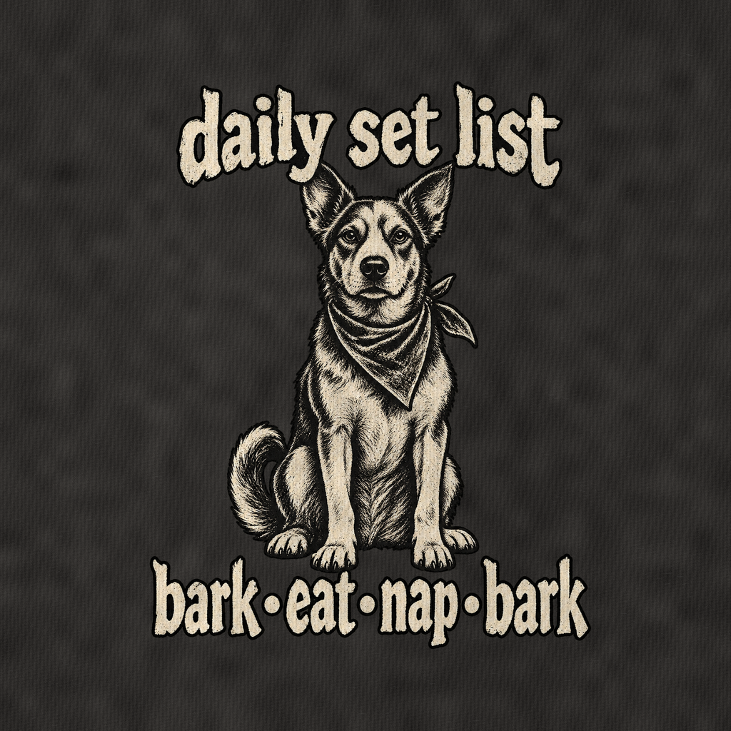 Daily Set List Vintage T-shirt – black, print and cotton detail (AI mockup)