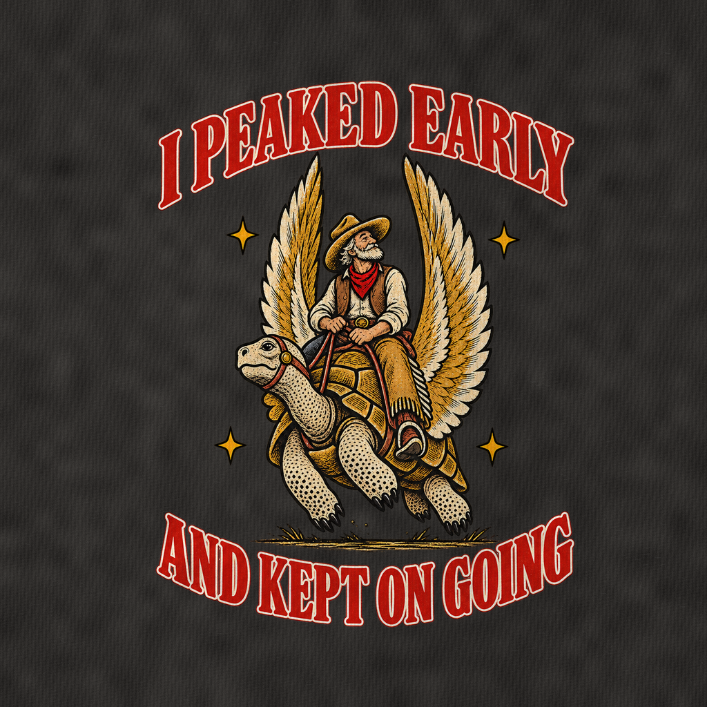 And Kept On Going Unhinged Affirmations Vintage T-shirt – black, print and cotton detail (AI mockup)