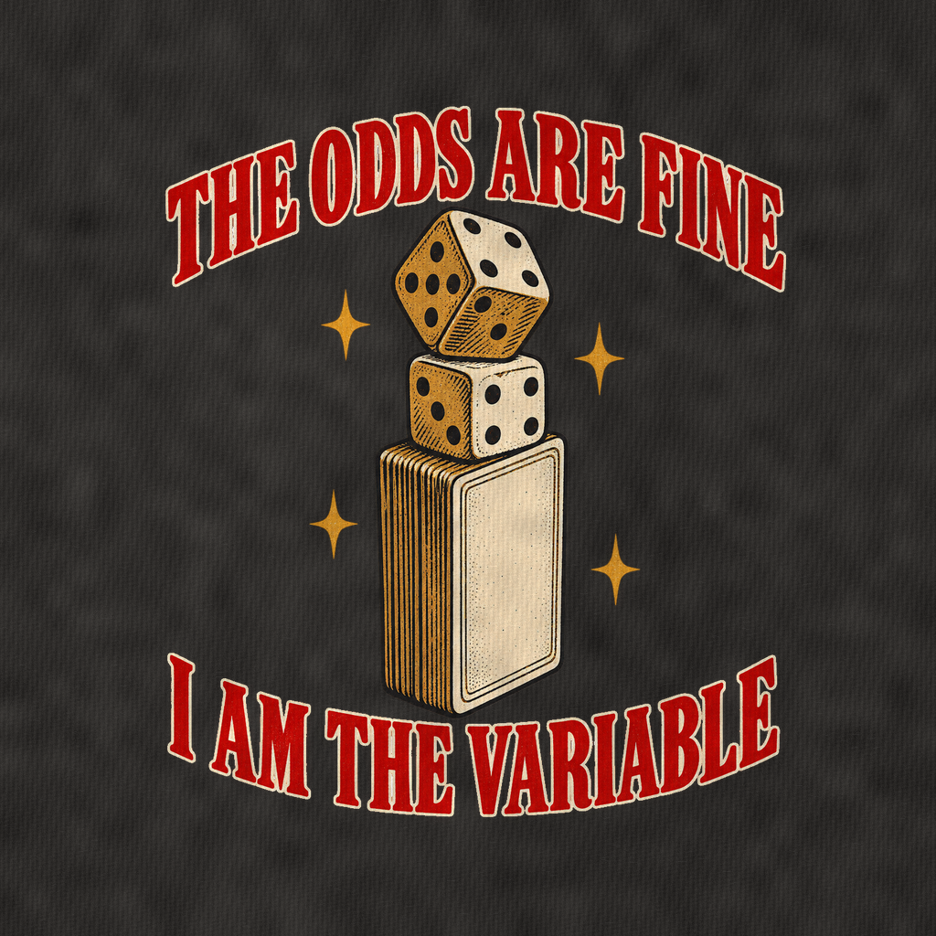 I Am The Variable Unhinged Affirmations Vintage T-shirt – black, print and cotton detail (AI mockup)