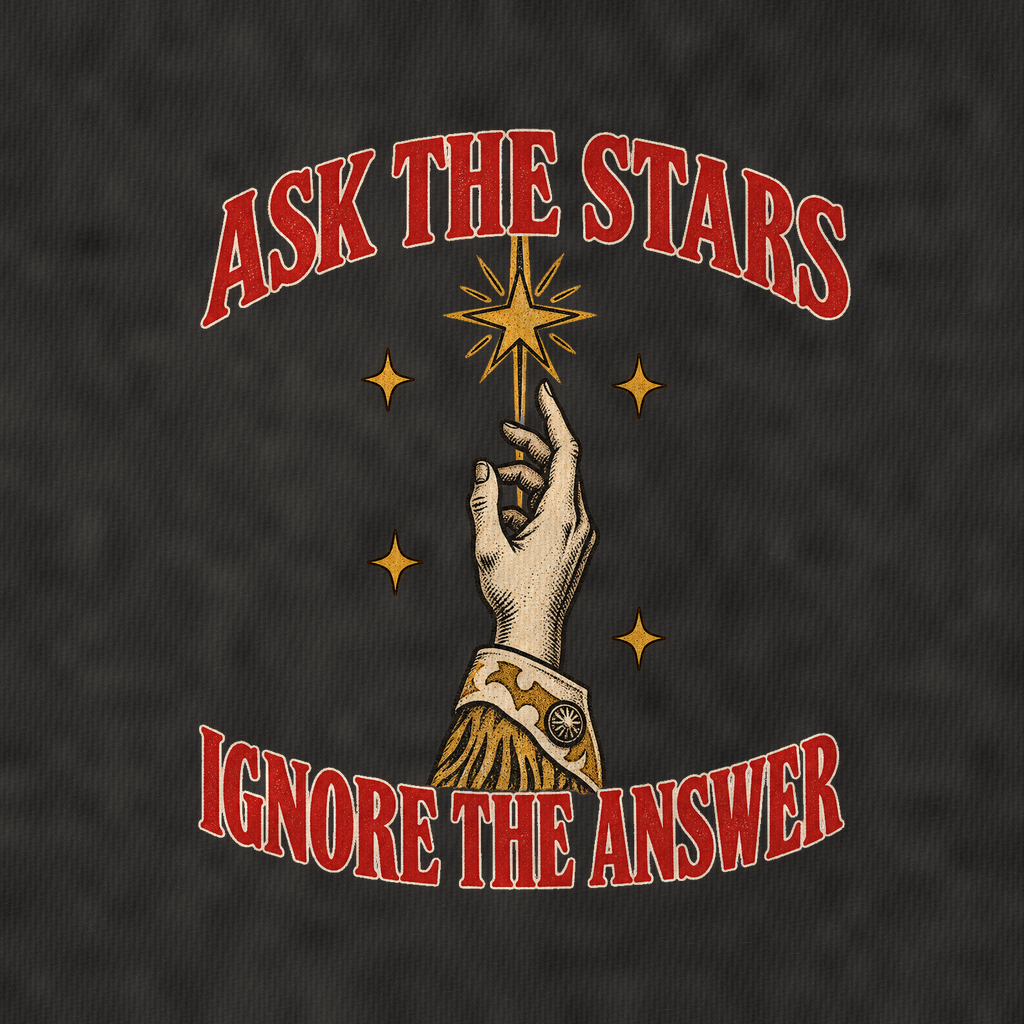 Ignore The Answer Unhinged Affirmations Vintage T-shirt – black, print and cotton detail (AI mockup)