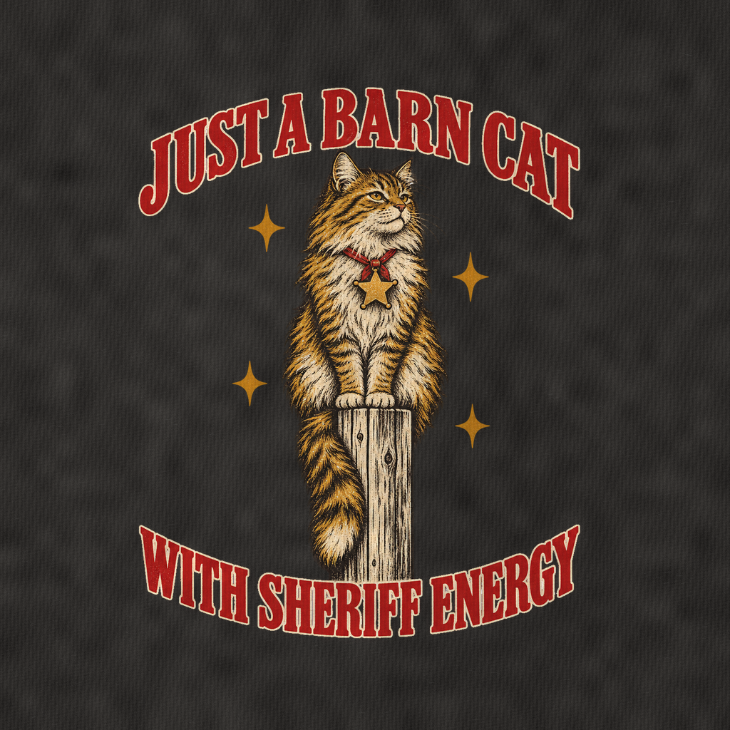With Sheriff Energy Unhinged Affirmations Vintage T-shirt – black, print and cotton detail (AI mockup)