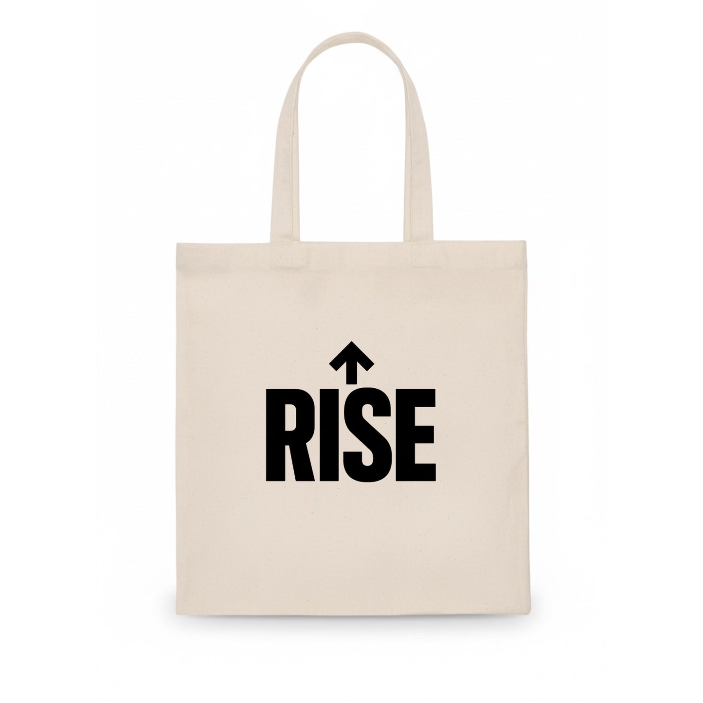Bold typography design - "RISE" - getting up, ascending, elevating - Tote Bag - white