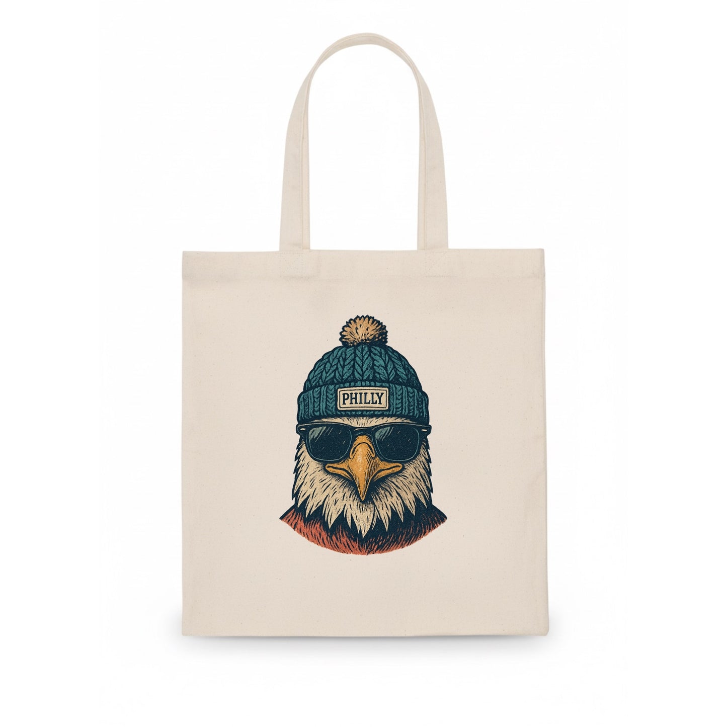 Philadelphia Eagle wearing Philly beanie with pom pom and wayfarer sunglasses - Tote Bag - white
