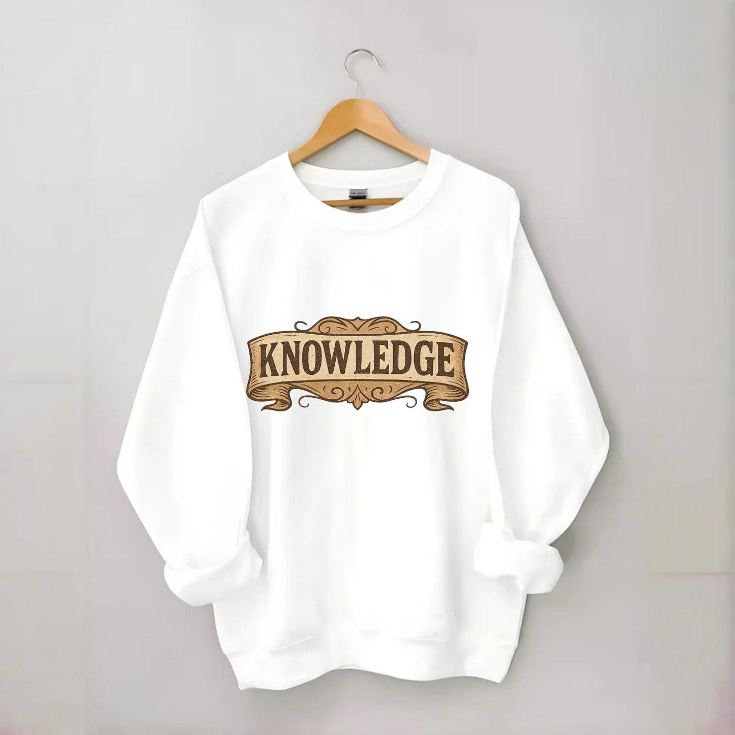 Bold typography design - "KNOWLEDGE" - learning, understanding - Crewneck Sweatshirt - white