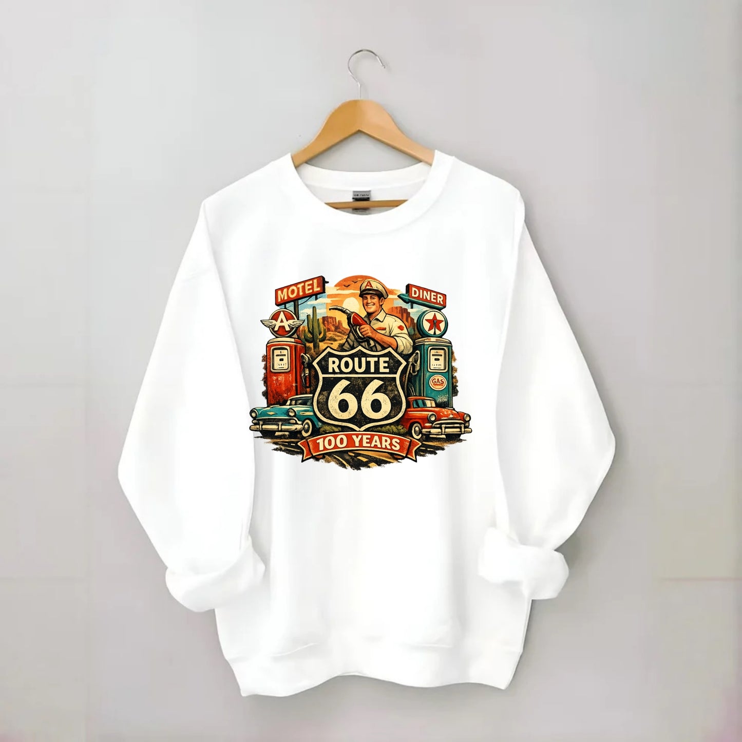 FILL ER UP | Vintage gas pumps | Flying A or Texaco style | Service station | - Crewneck Sweatshirt - white