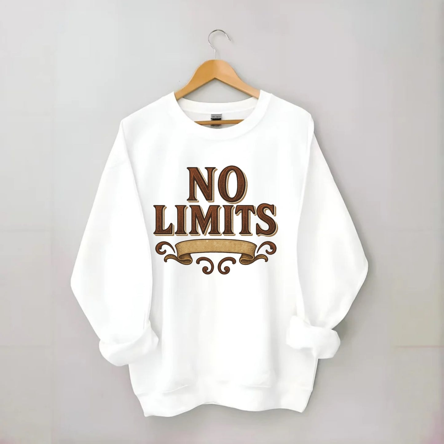 Bold typography design - "NO LIMITS" - boundless potential - Crewneck Sweatshirt - white
