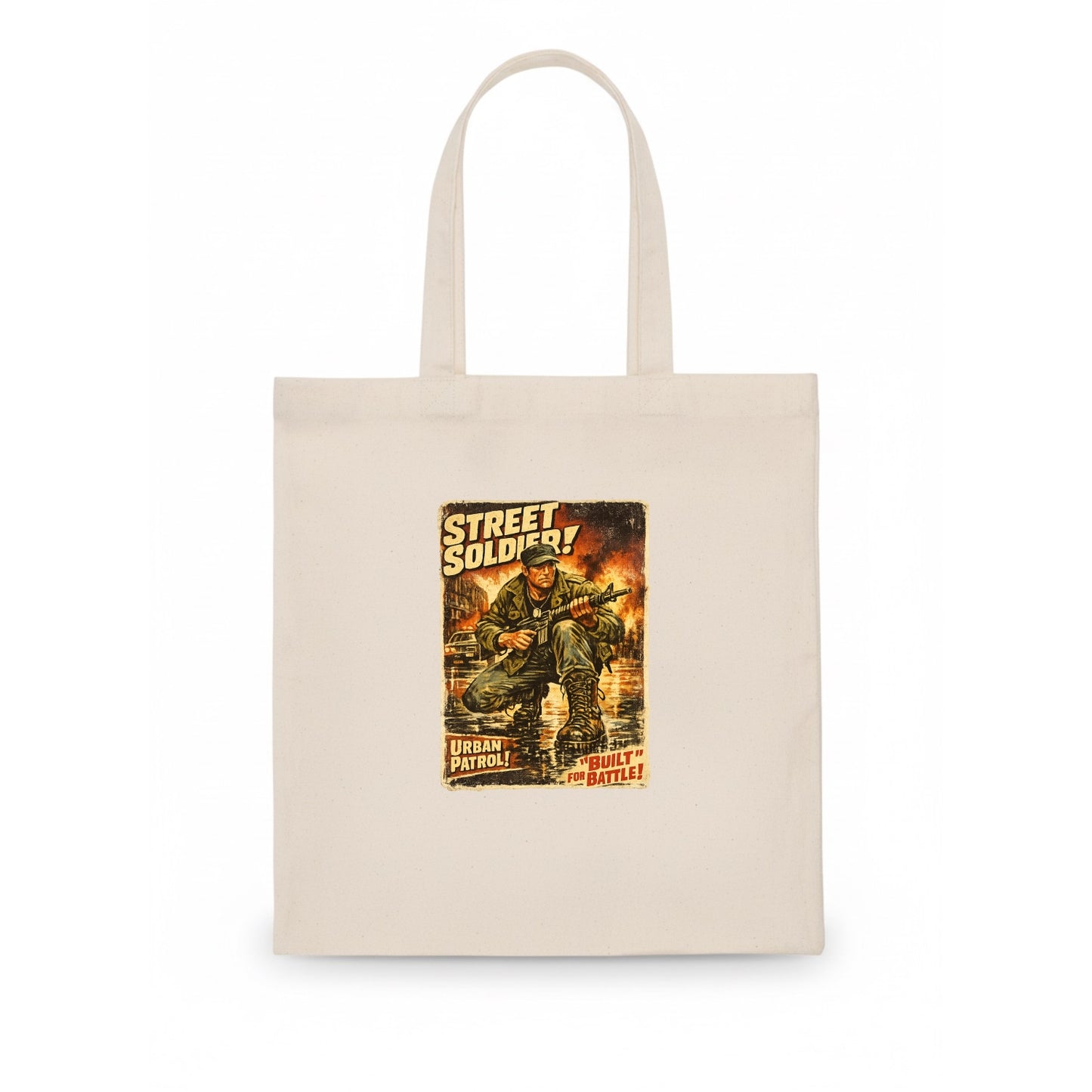 COMBAT READY | Military boots on wet pavement | Street soldier | Urban patrol | Ready - Tote Bag - white