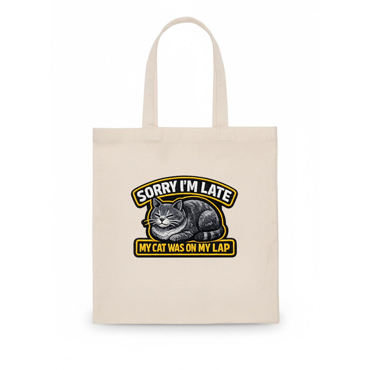 SORRY IM LATE MY CAT WAS ON MY LAP - cat loaf in gray , valid excuse - Tote Bag - white