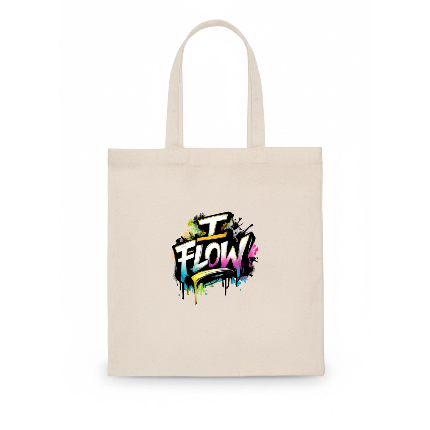 Bold typography design - "I FLOW" - going with life, easy movement - Tote Bag - white