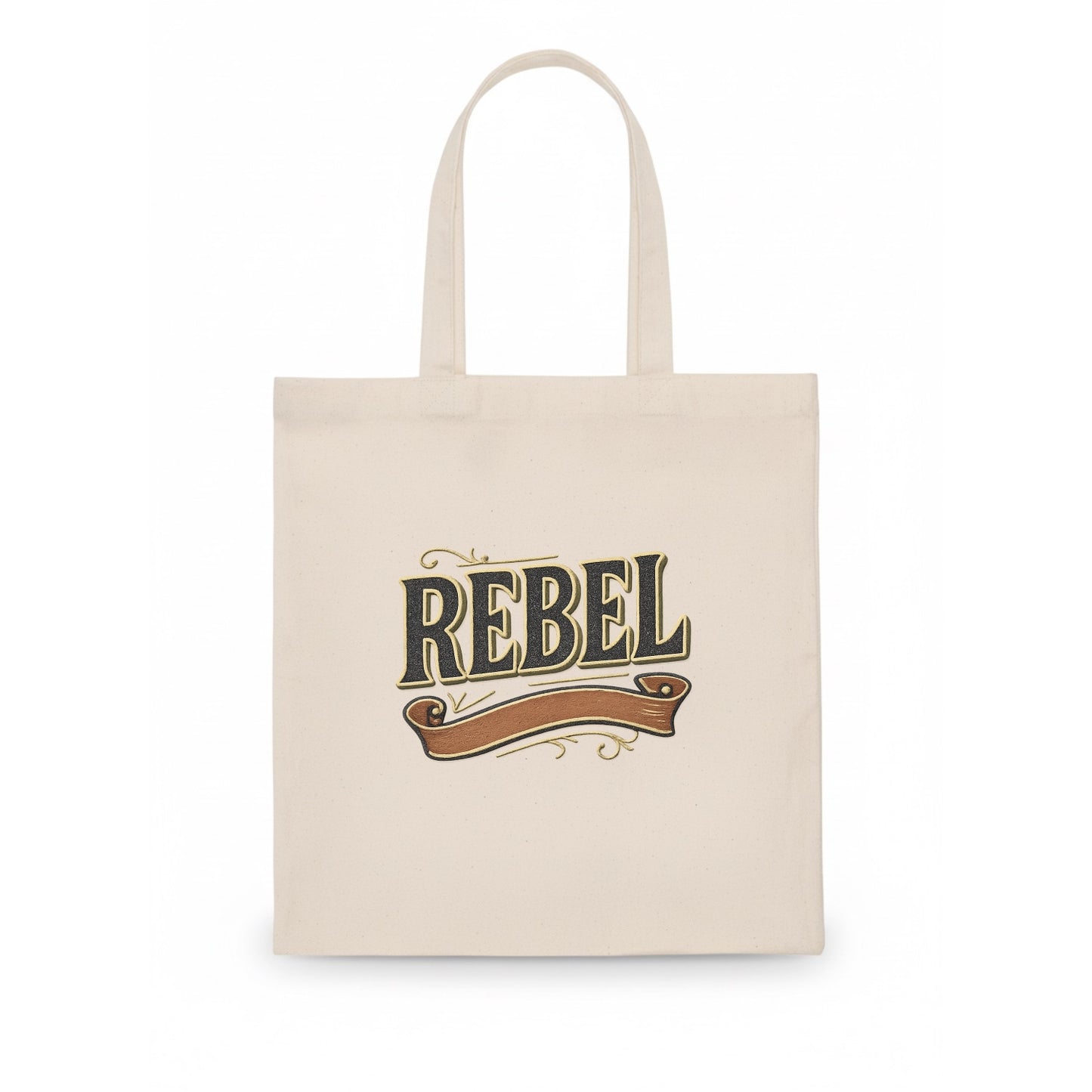 Bold typography design - "REBEL" - nonconformist, rule breaker, independent thinker - Tote Bag - white