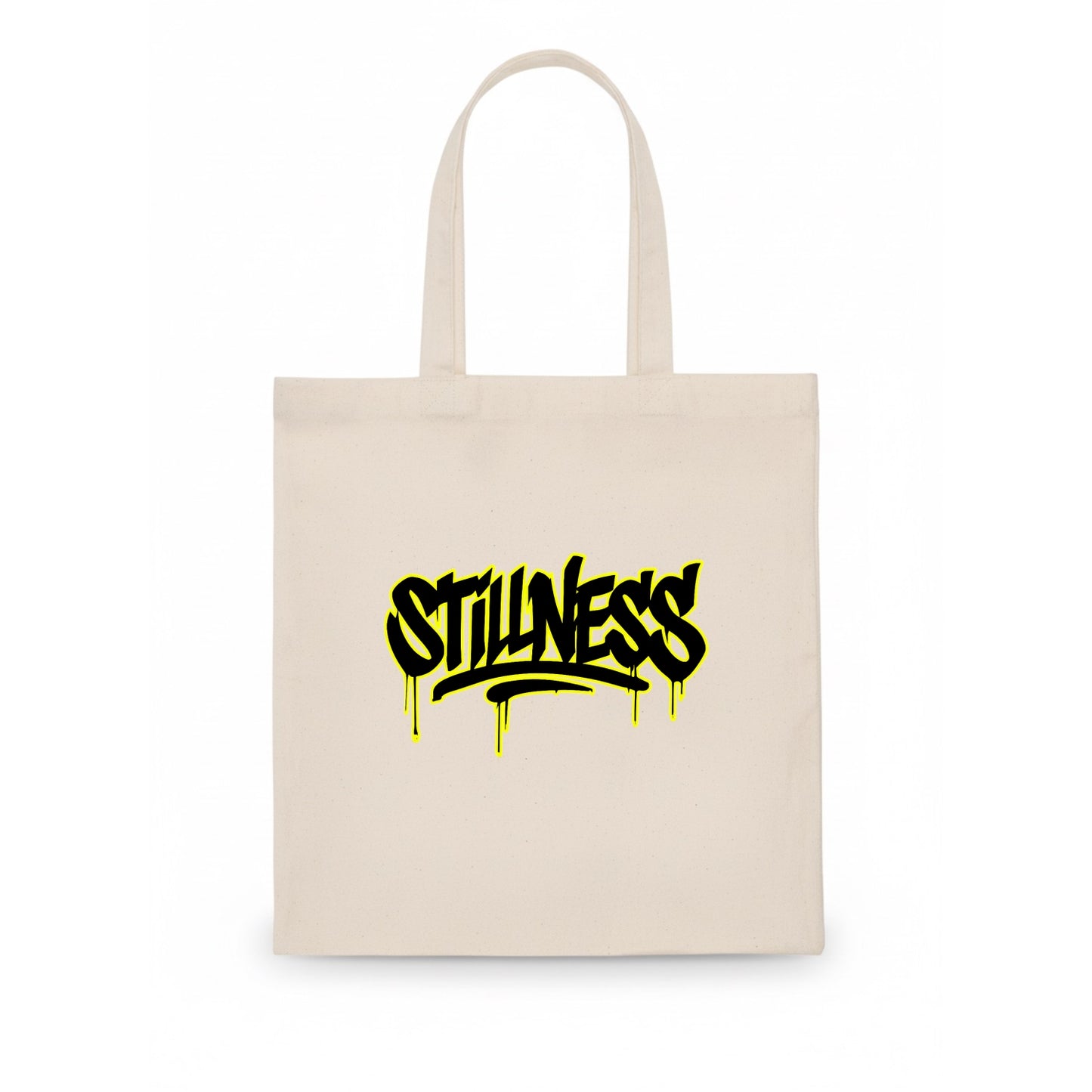 Bold typography design - "STILLNESS" - quiet power, peaceful presence - Tote Bag - white