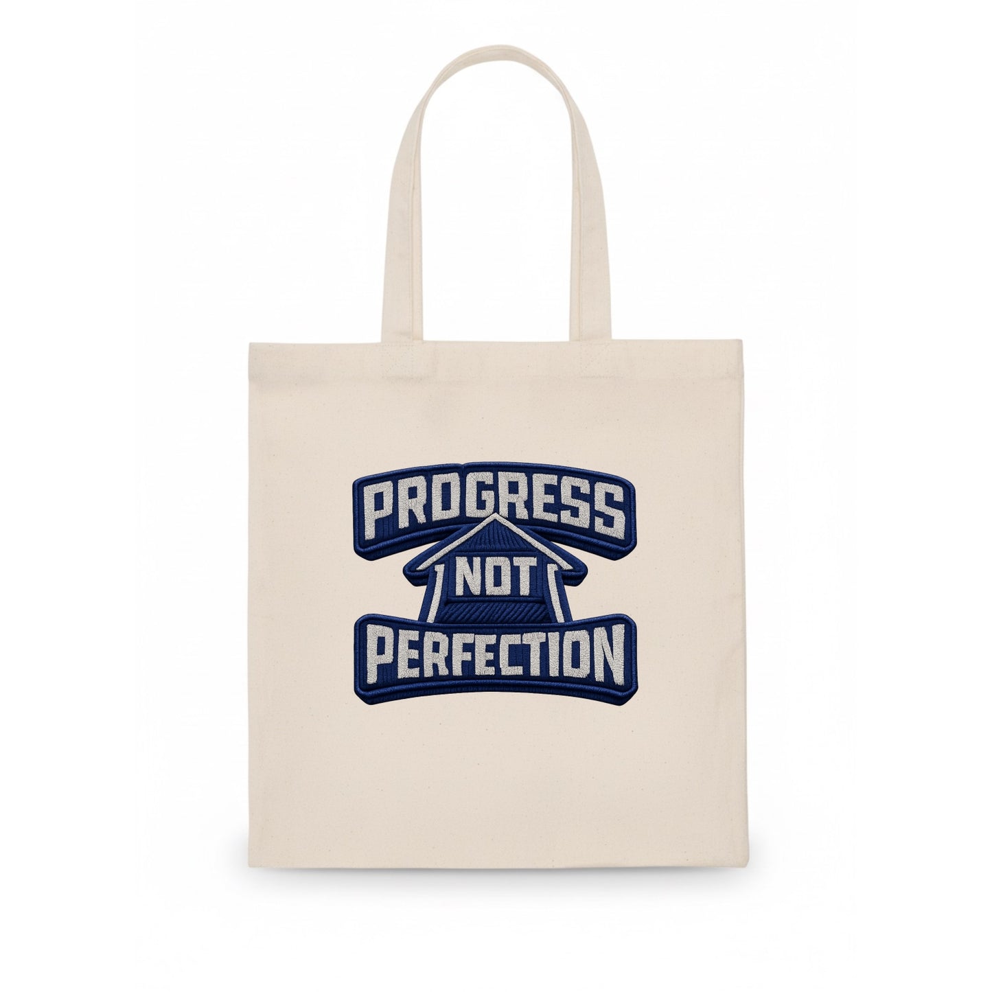 PROGRESS NOT PERFECTION - arrow with text in blue , growth mindset - Tote Bag - white