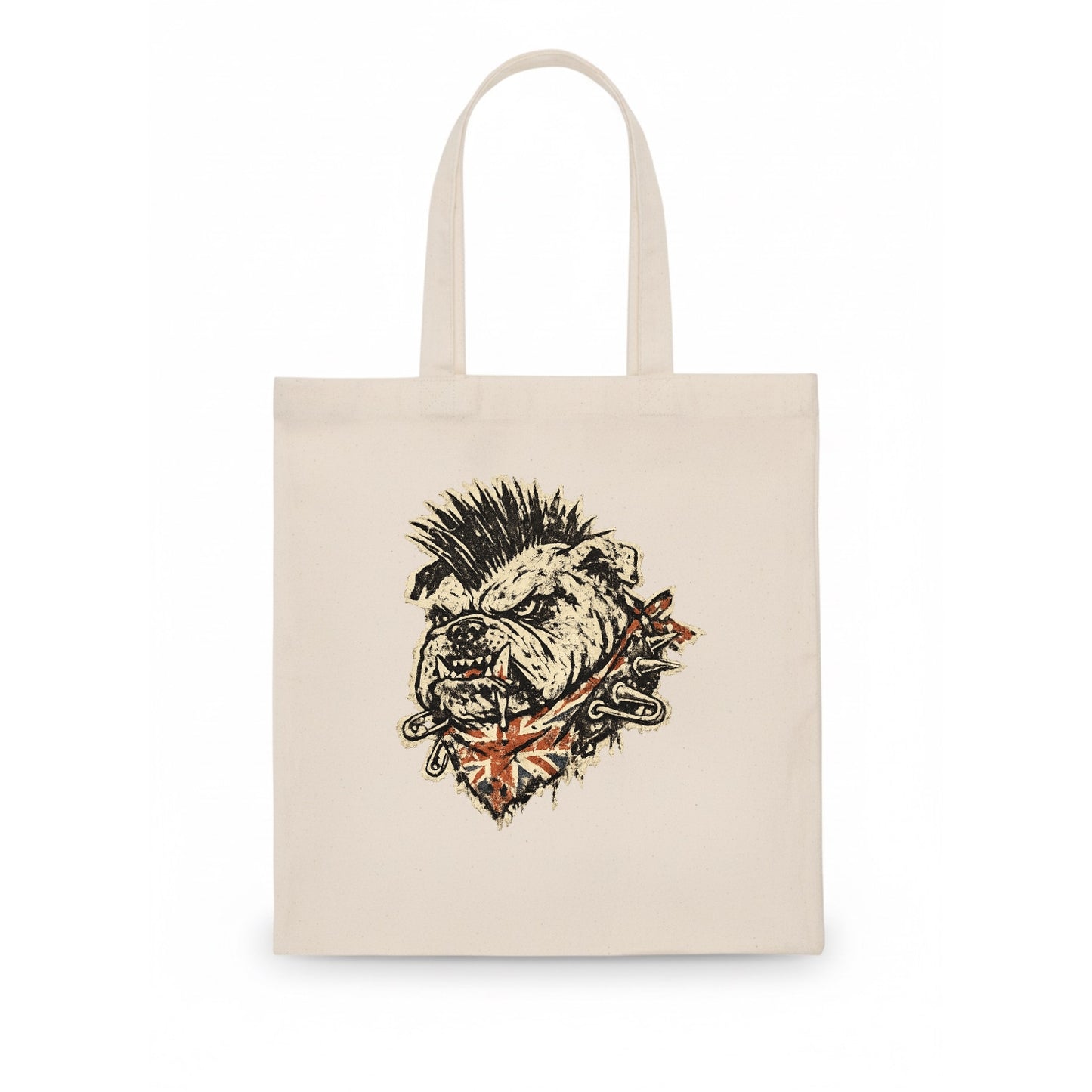 PUNK BULLDOG | British bulldog with mohawk | Safety pins through collar | Union Jack - Tote Bag - white