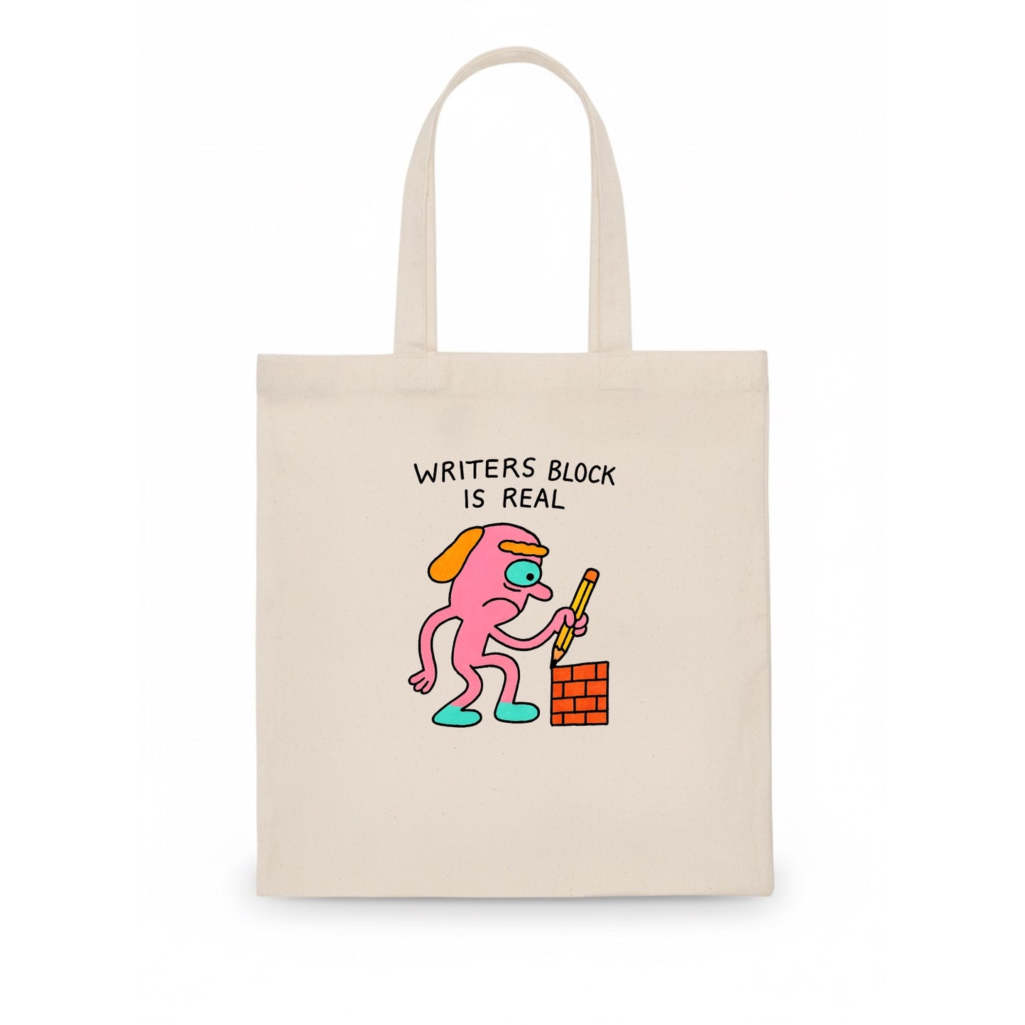 WRITERS BLOCK IS REAL | Brick wall with pencil - Tote Bag - white