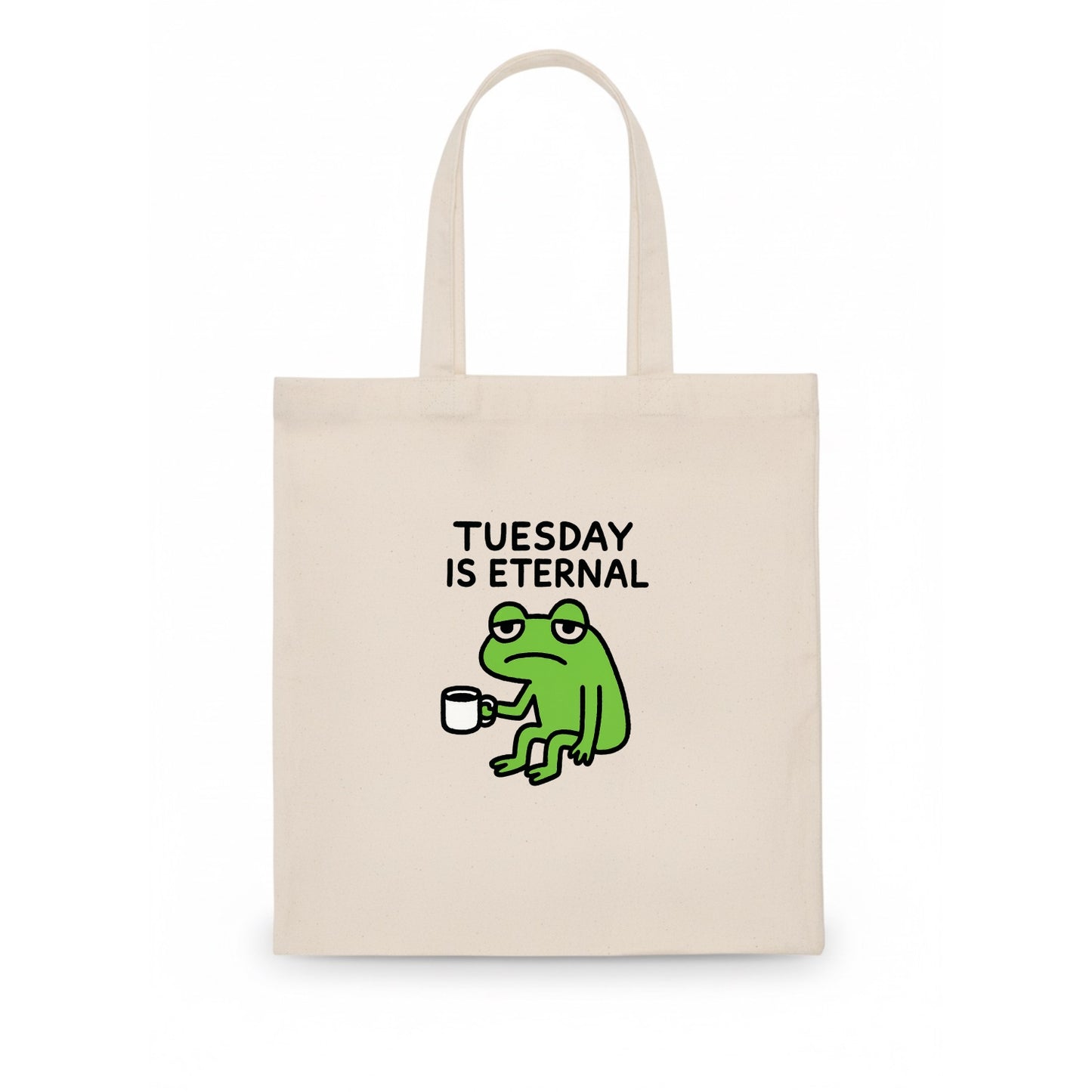 TUESDAY IS ETERNAL | Tired frog with coffee cup - Tote Bag - white