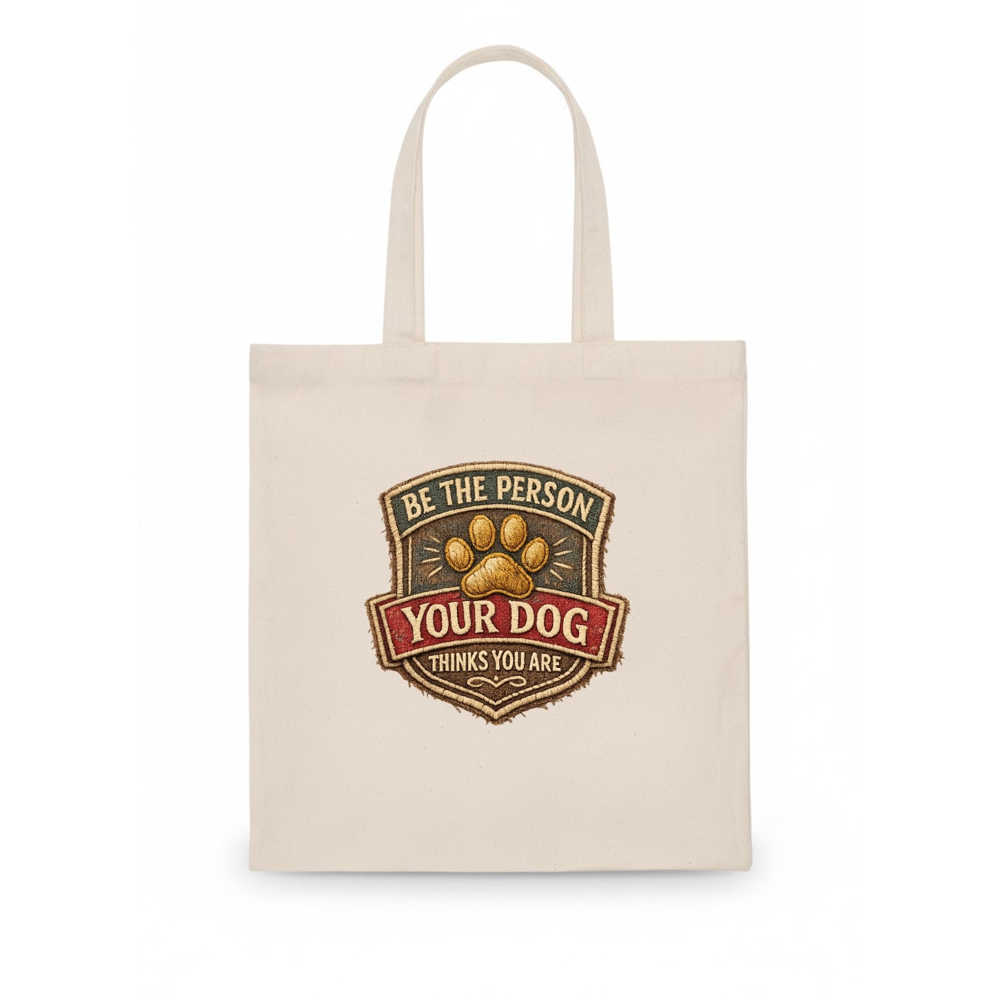 BE THE PERSON YOUR DOG THINKS YOU ARE - inspirational with paw in gold , dog wisdom - Tote Bag - white