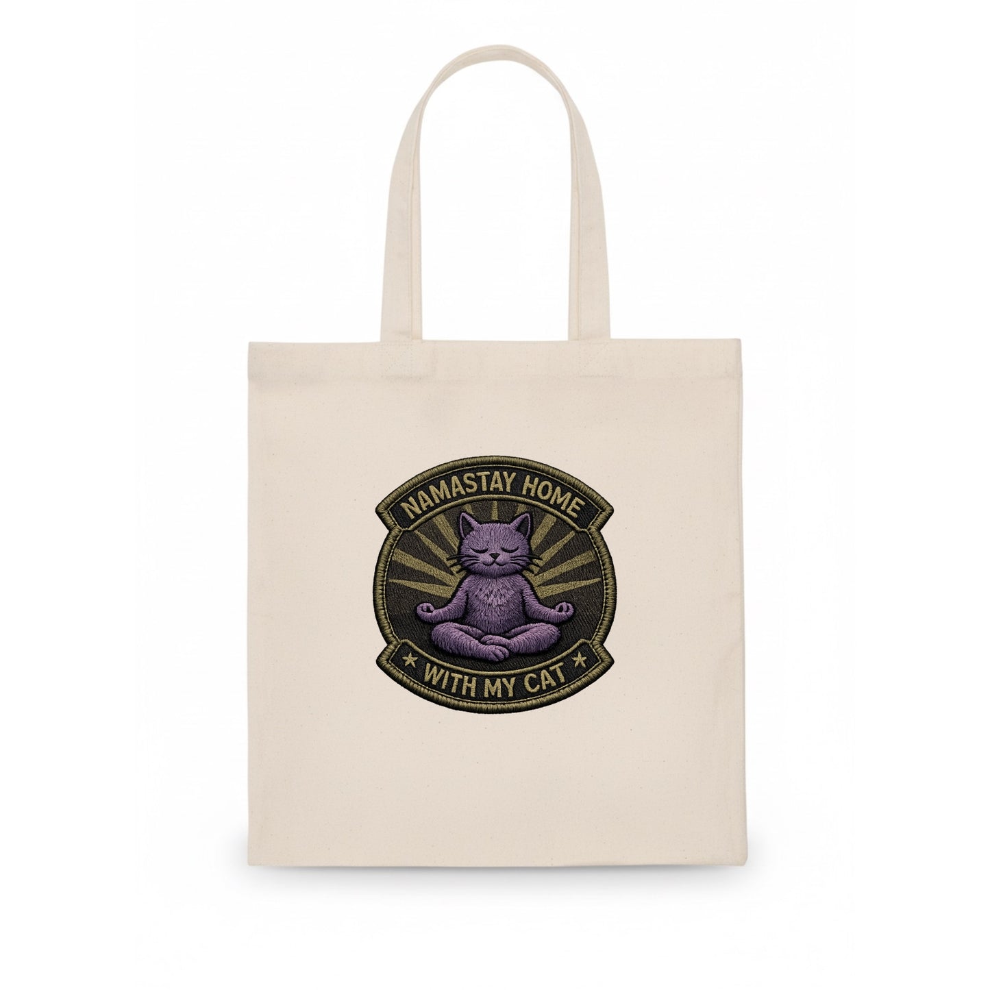 NAMASTAY HOME WITH MY CAT - yoga cat in purple , introvert cat - Tote Bag - white