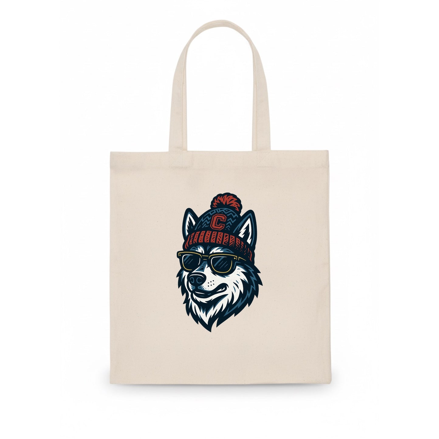 Storrs Husky wearing UConn beanie with C patch - Tote Bag - white