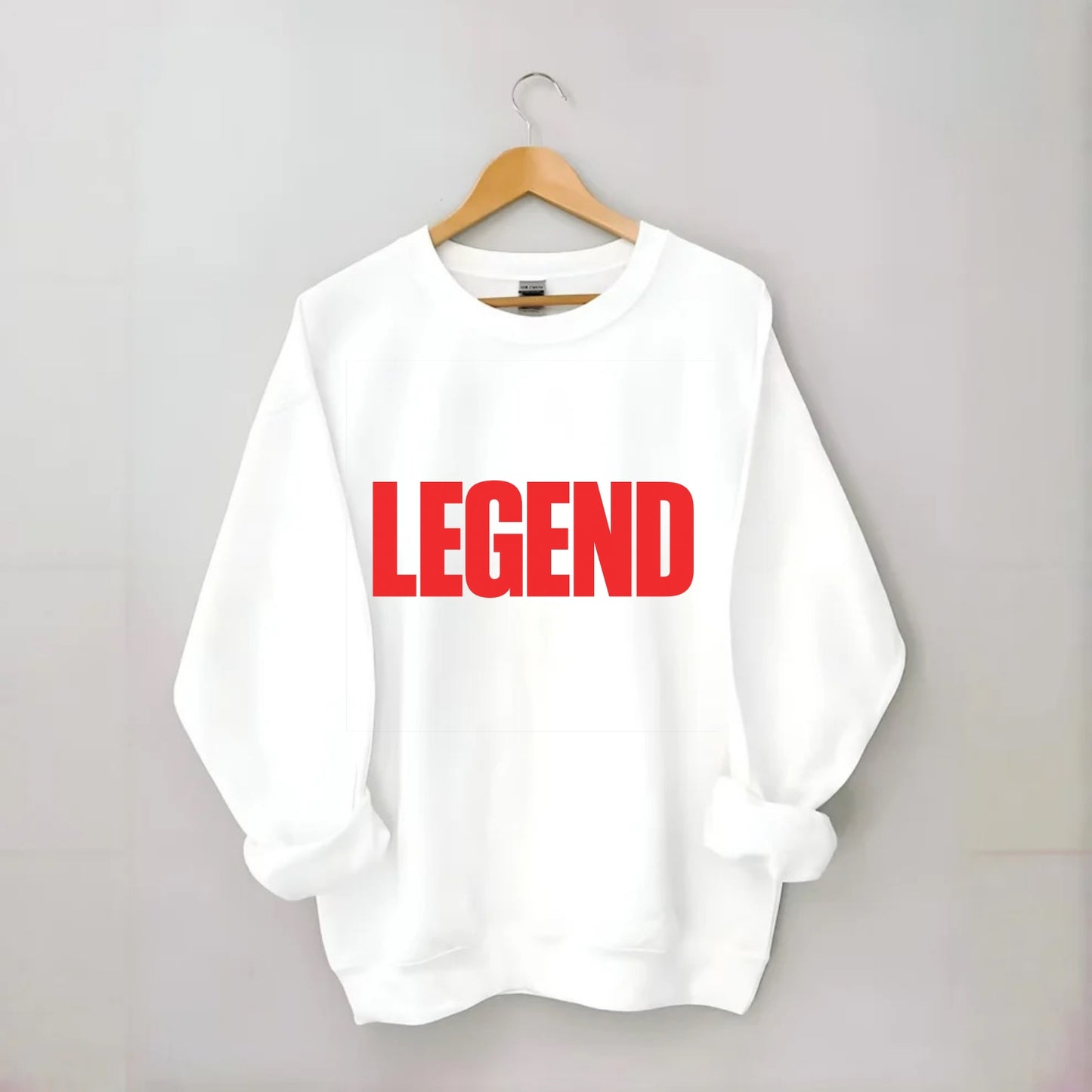Bold typography design - "LEGEND" - remarkable person, iconic status - Crewneck Sweatshirt - white