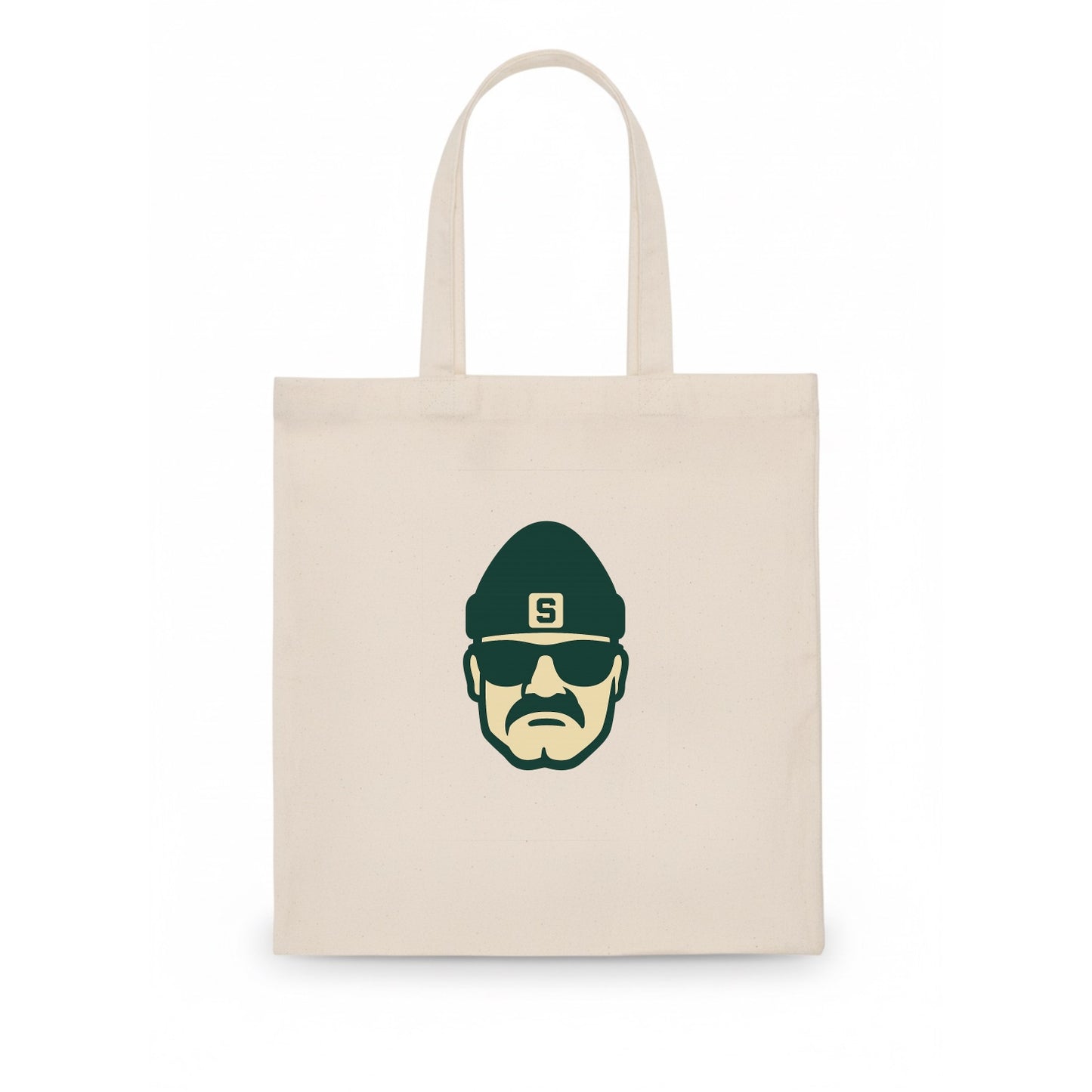 East Lansing Spartan wearing Michigan State beanie with S patch - Tote Bag - white