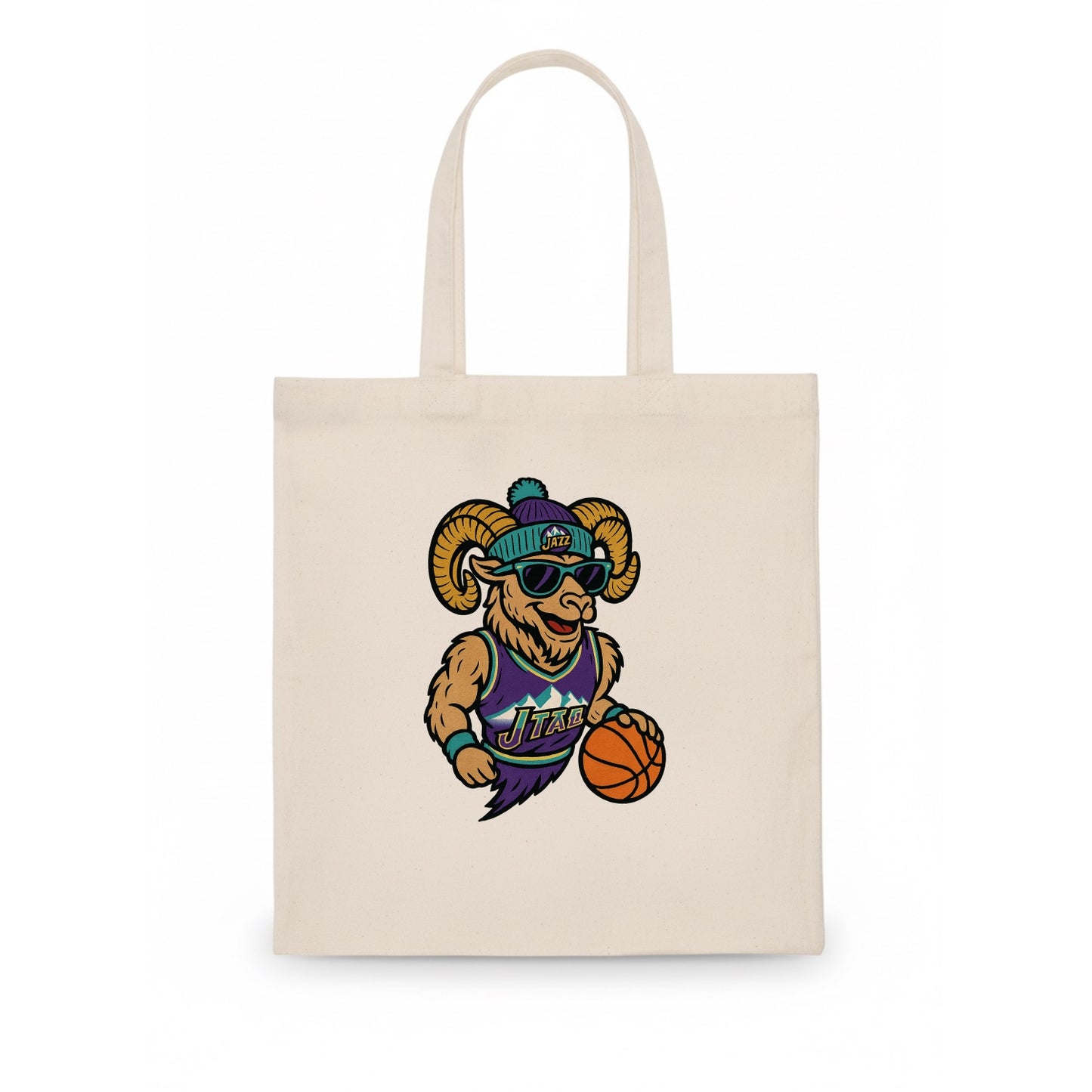 Utah Bighorn wearing Jazz beanie with mountain melody patch and wayfarer sunglasses - Tote Bag - white