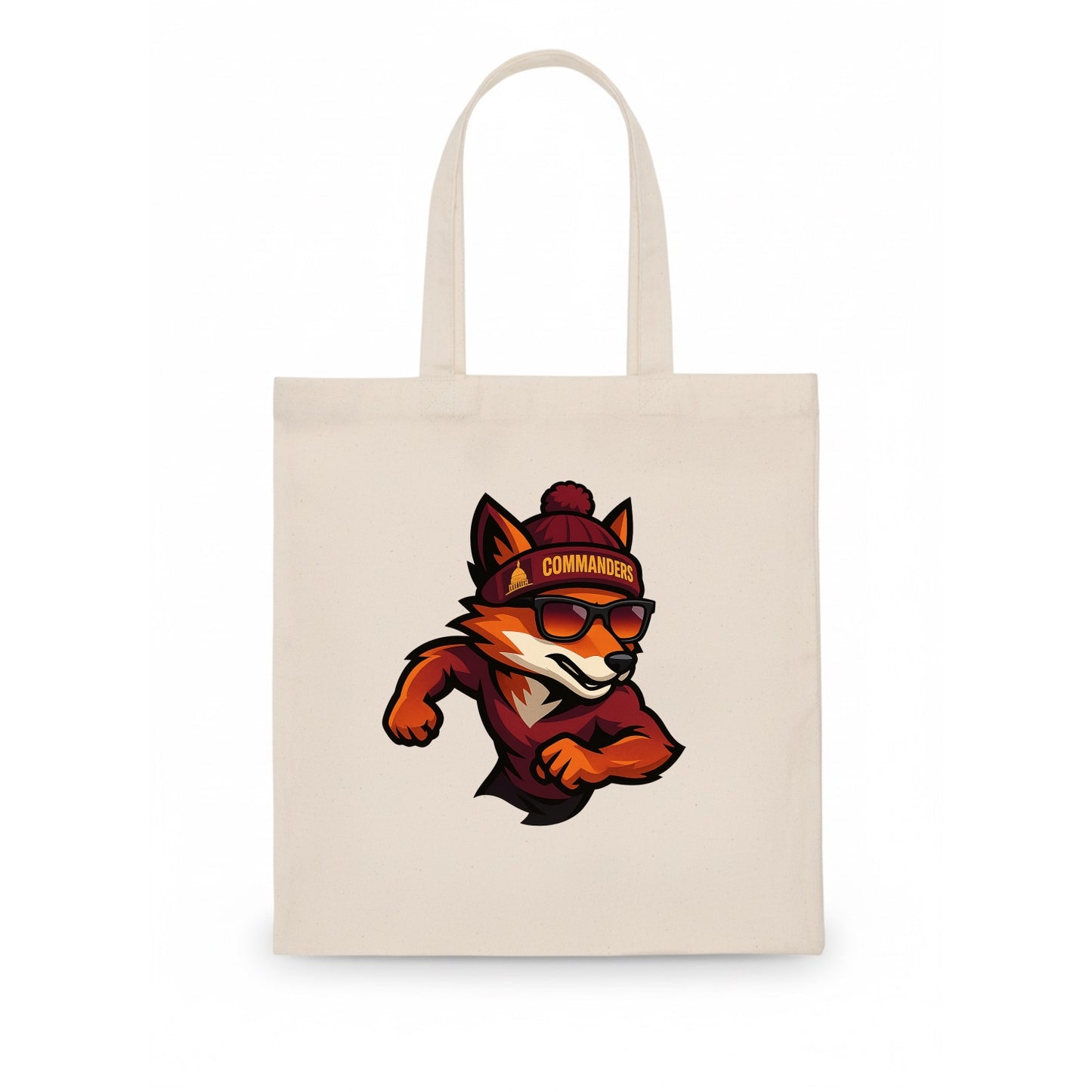 Washington Fox wearing Commanders beanie with Capitol patch and wayfarer sunglasses - Tote Bag - white