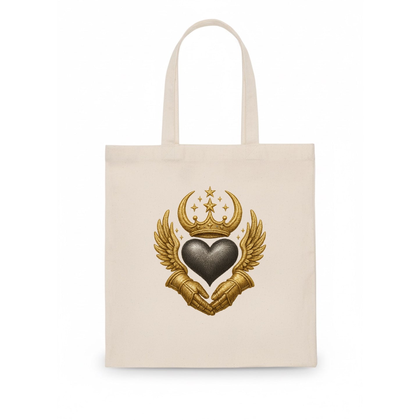 Nordic knotwork crown supporting a frosted steel heart with mittened hands interlocked - Tote Bag - white