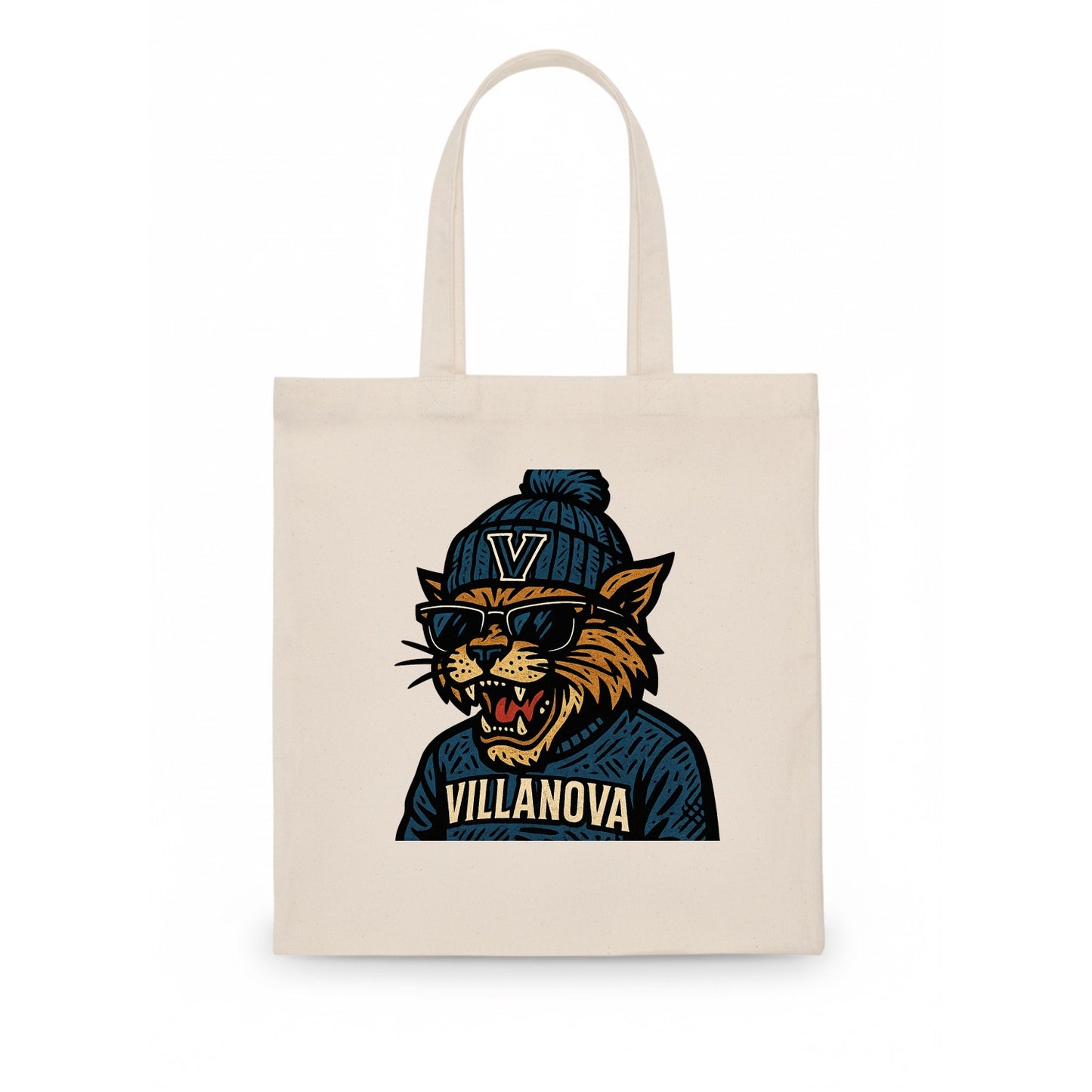 Villanova Wildcat wearing Villanova beanie with V patch - Tote Bag - white