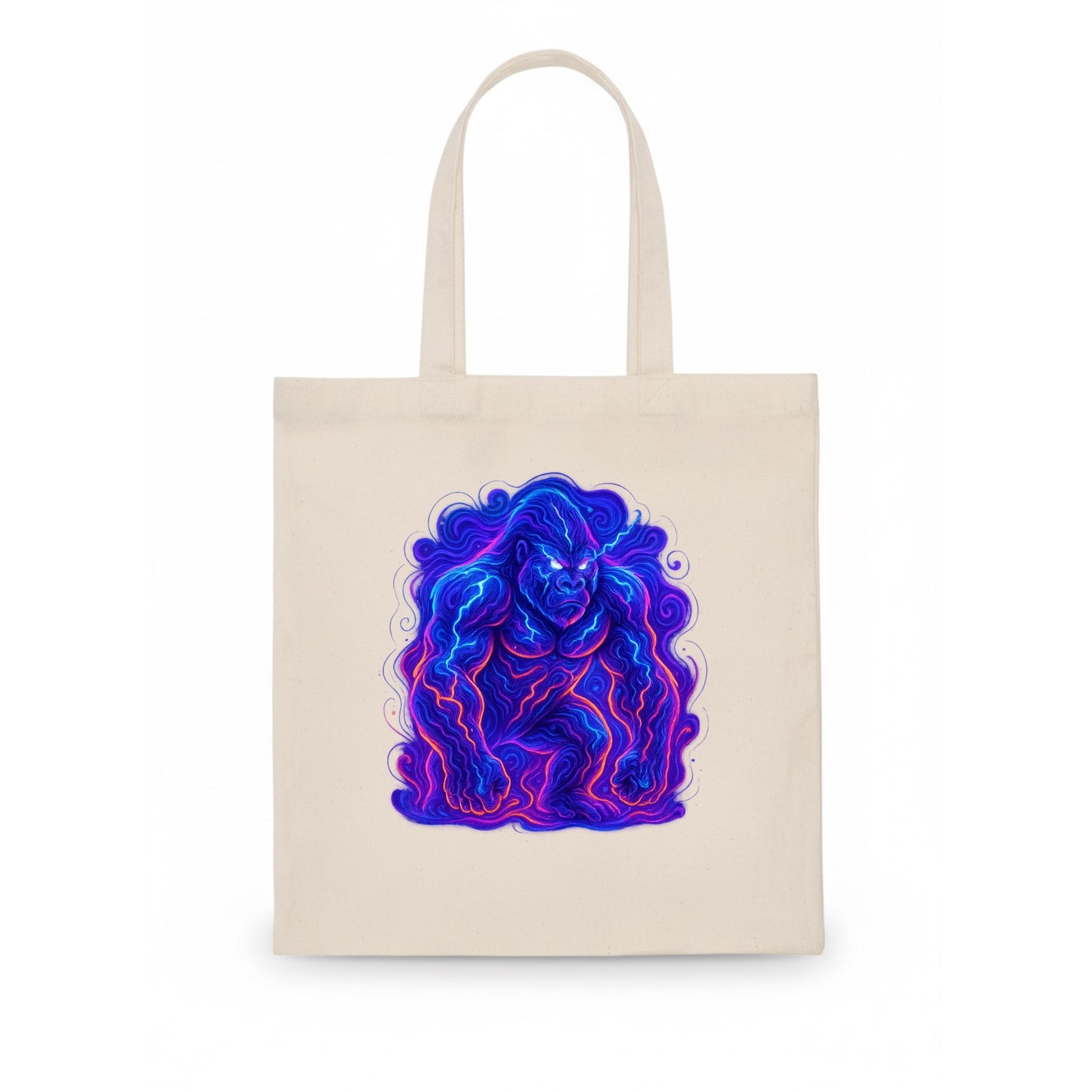 Mighty gorilla with electricity flowing through defined muscles, lightning bolt patterns - Tote Bag - white