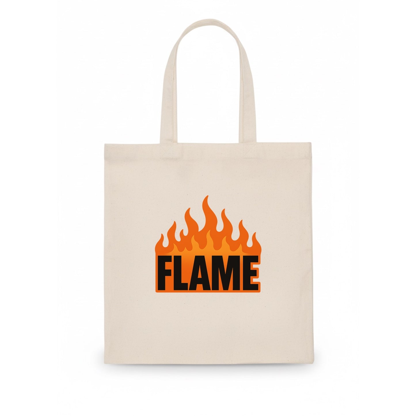 Bold typography design - "FLAME" - burning bright, passionate - Tote Bag - white
