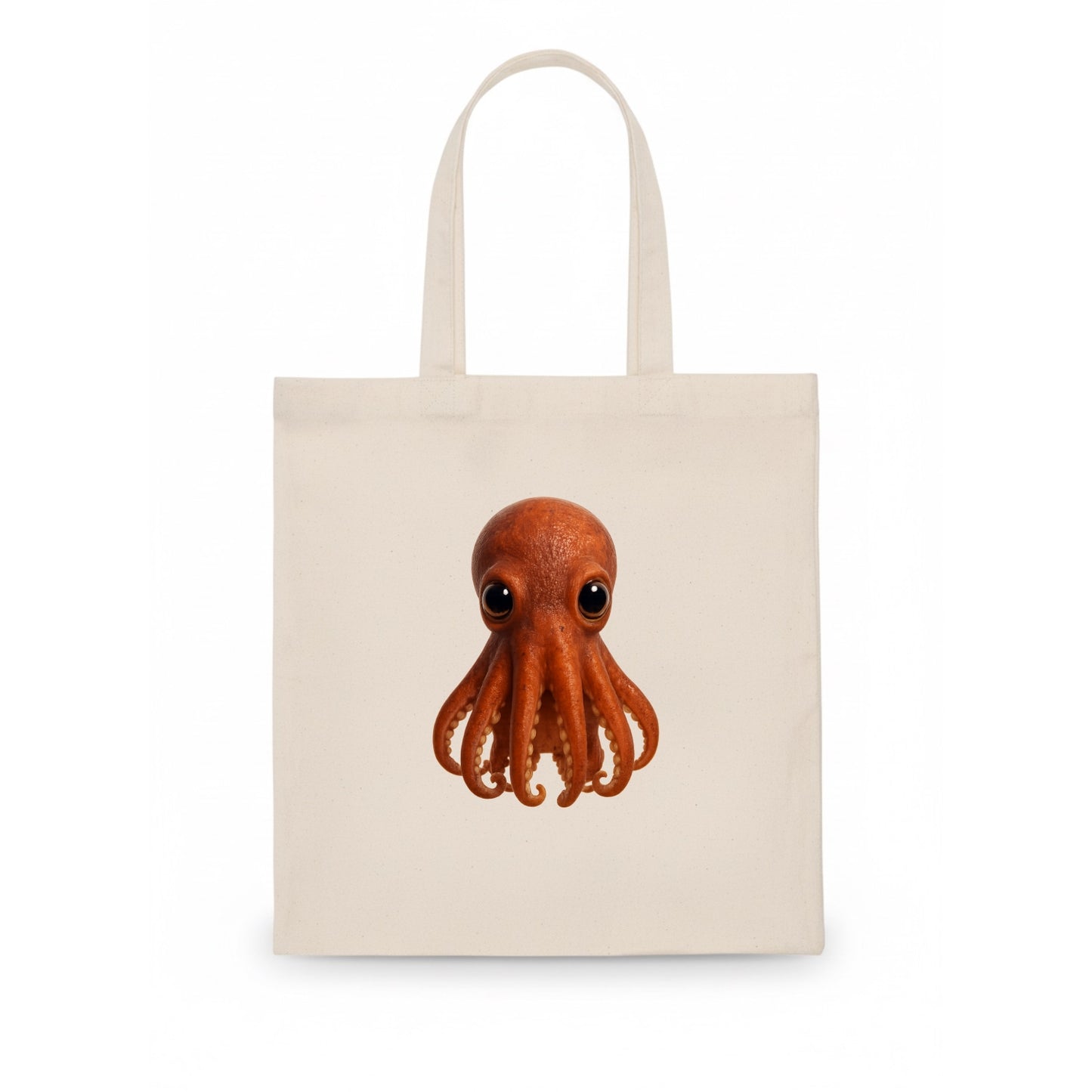 Baby Giant Pacific Octopus - reddish, smaller tentacles, expressive eyes, front-facing, - Tote Bag - white