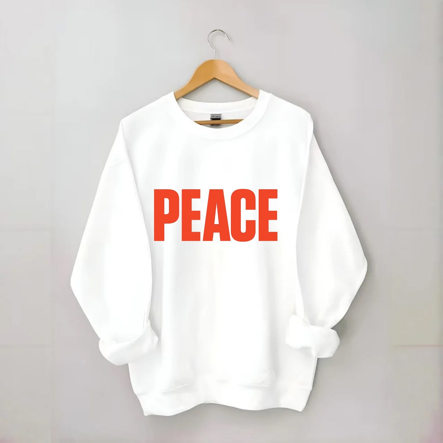 Bold typography design - "PEACE" - inner calm, tranquility, serenity - Crewneck Sweatshirt - white