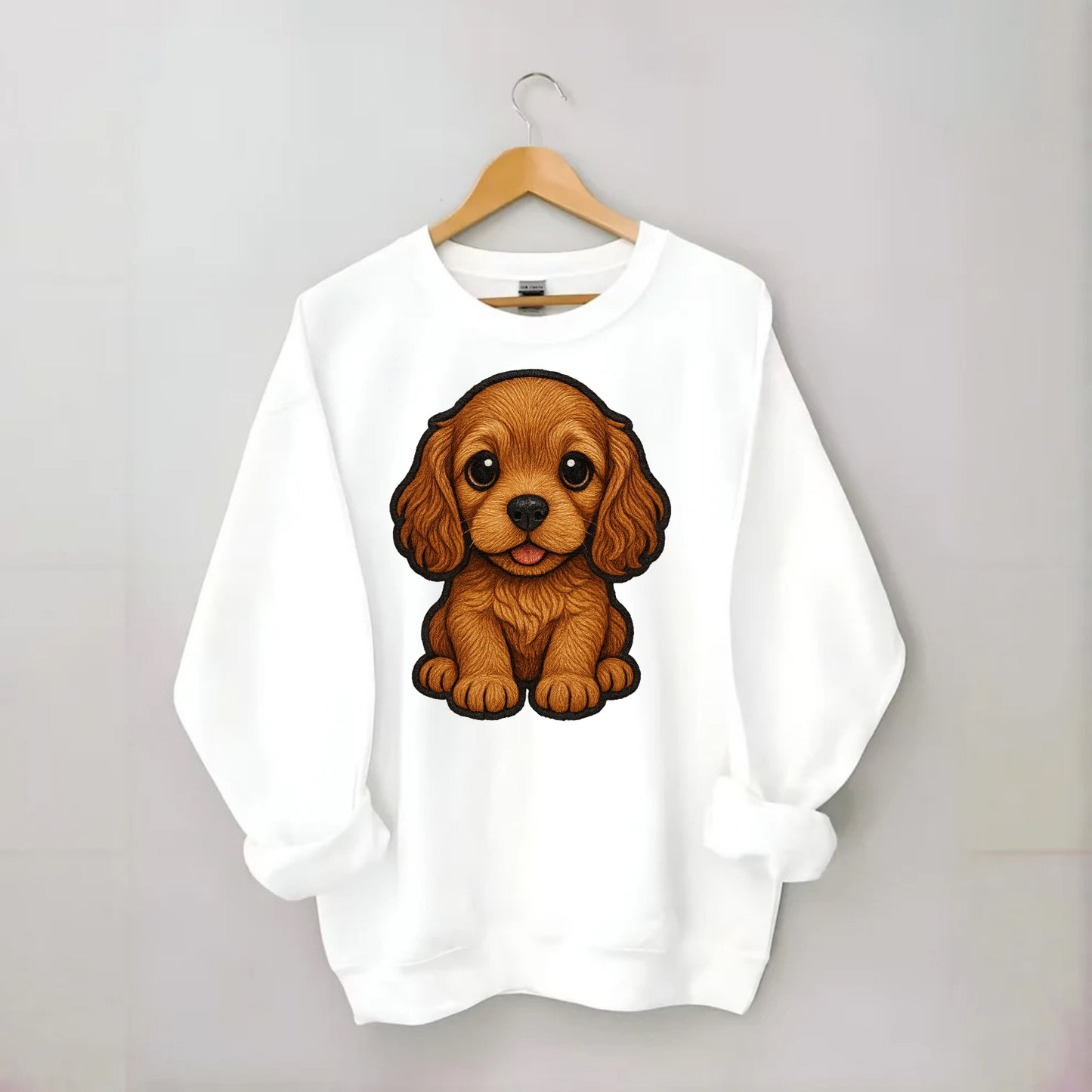 Baby Cocker Spaniel Puppy - long wavy ears, soulful eyes, silky coat, - Crewneck Sweatshirt - white