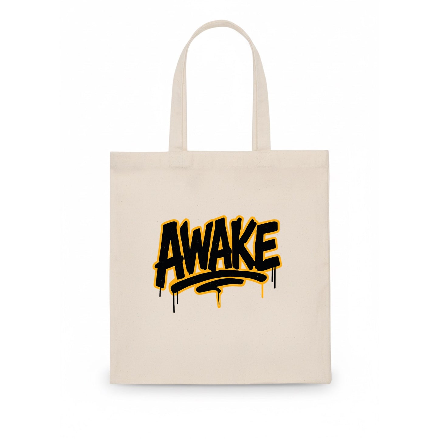Bold typography design - "AWAKE" - conscious, aware, alert - Tote Bag - white