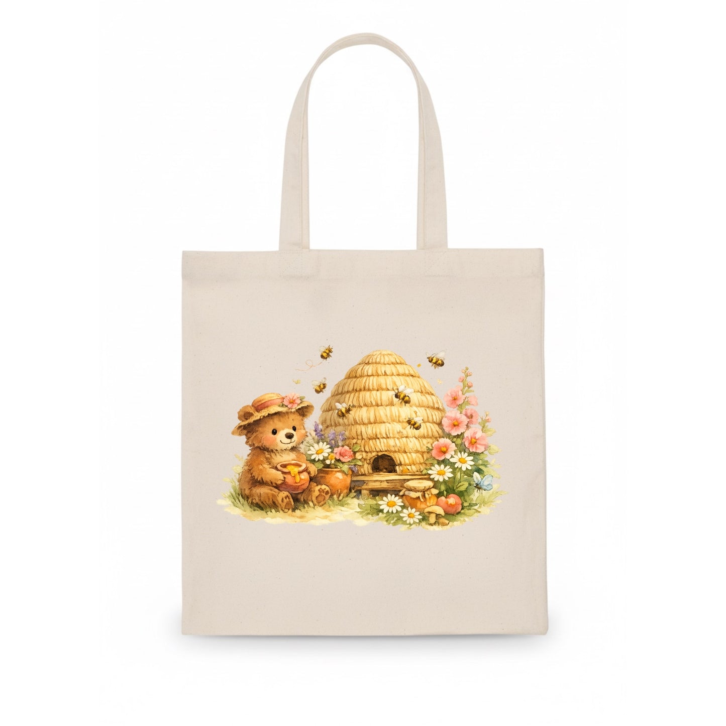 SKEP HIVE | Traditional straw beehive | Cottage garden setting | Buzzing activity | - Tote Bag - white