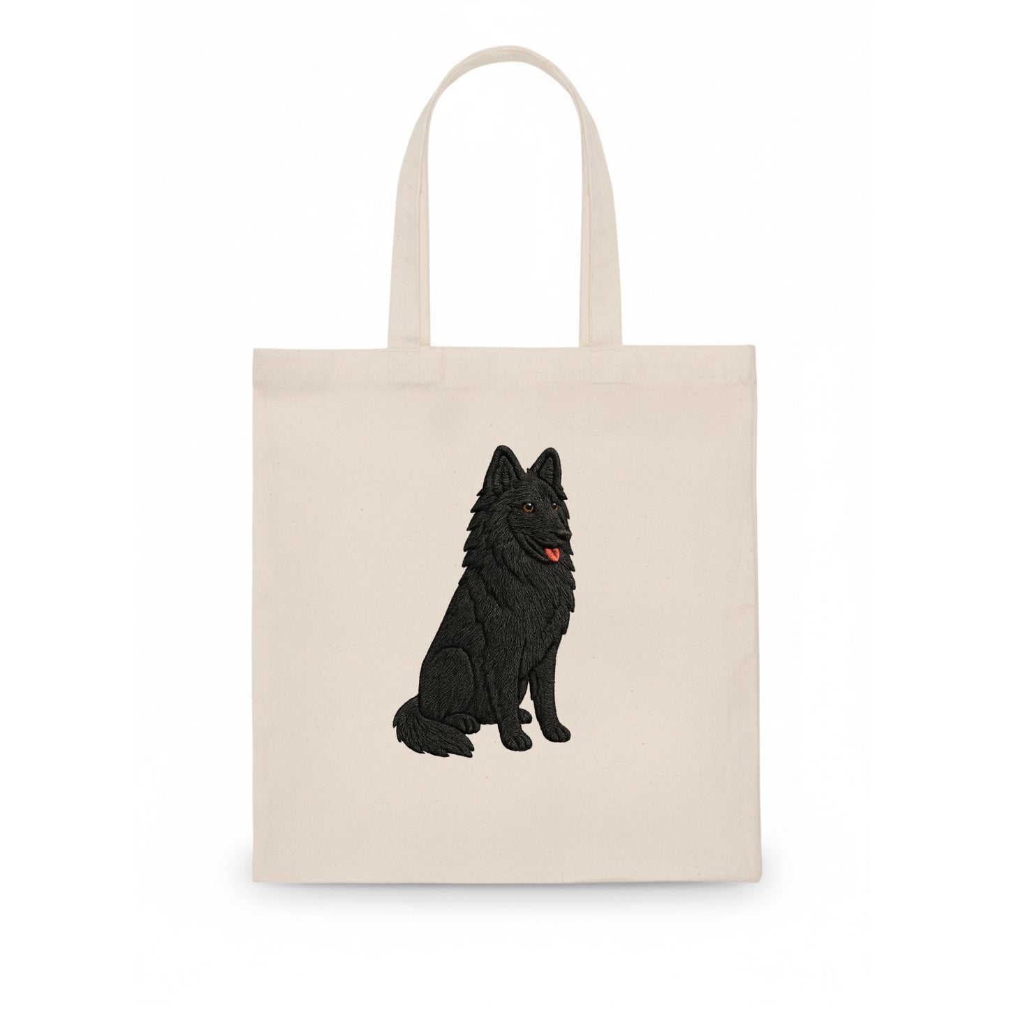 Belgian Sheepdog - Black long-haired embroidered pose - Tote Bag - white