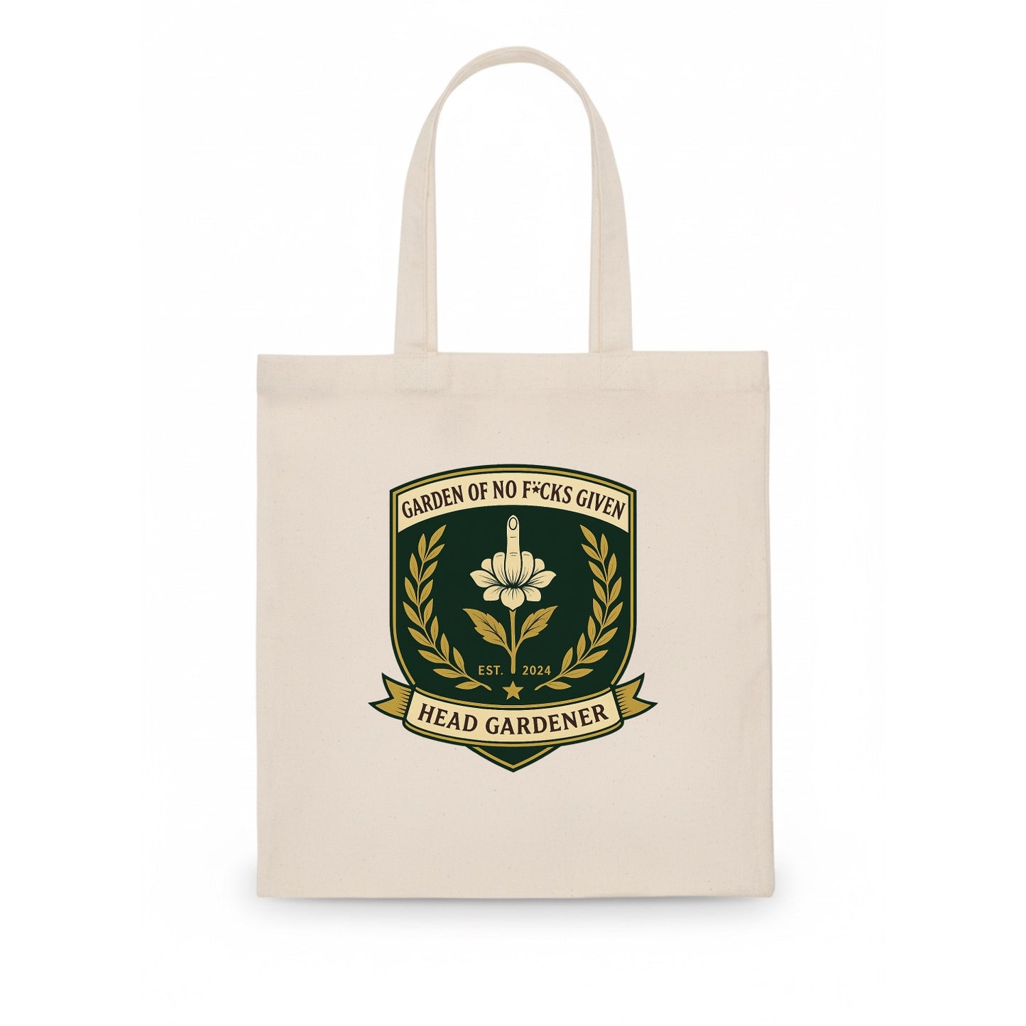 Shield with middle finger flower - "Garden of No F*cks Given - Head Gardener" - classy - Tote Bag - white