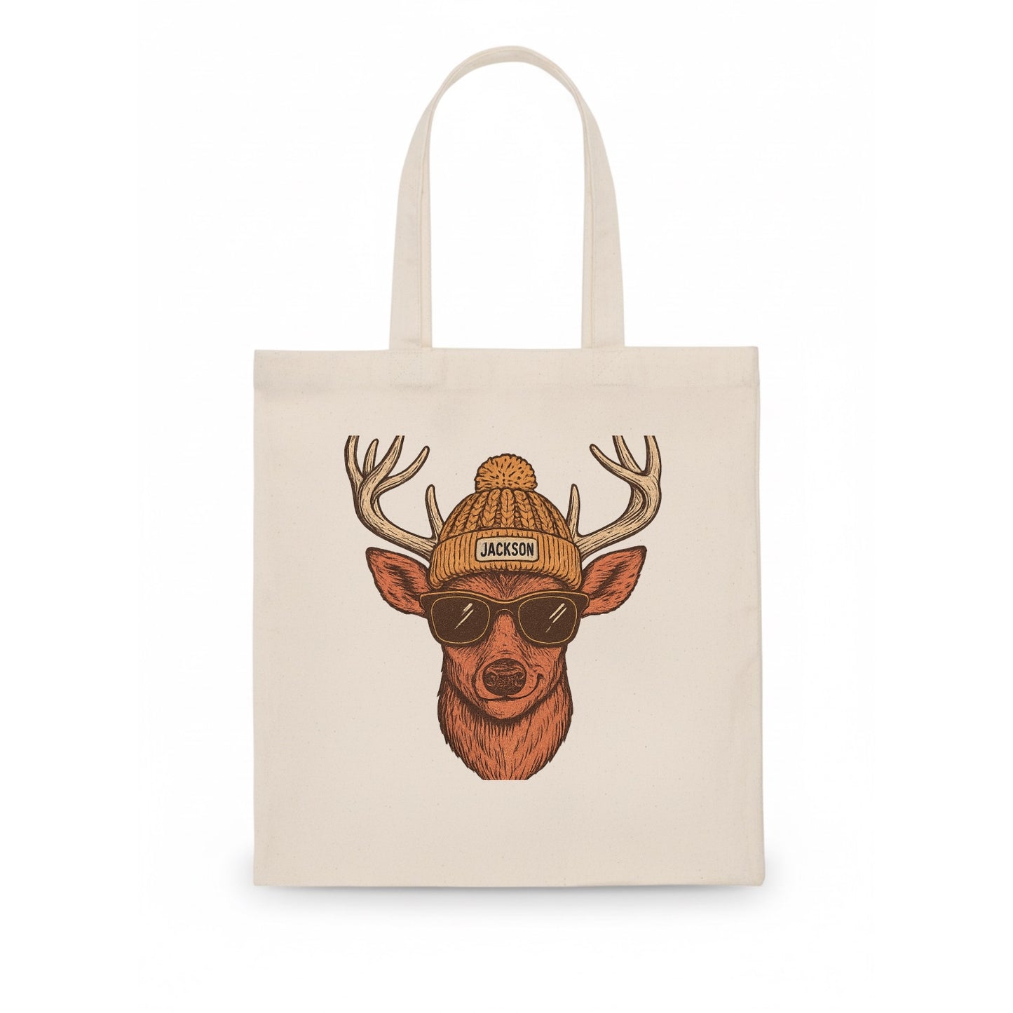 Mississippi White-tailed Deer wearing Jackson beanie with pom pom and wayfarer sunglasses - Tote Bag - white