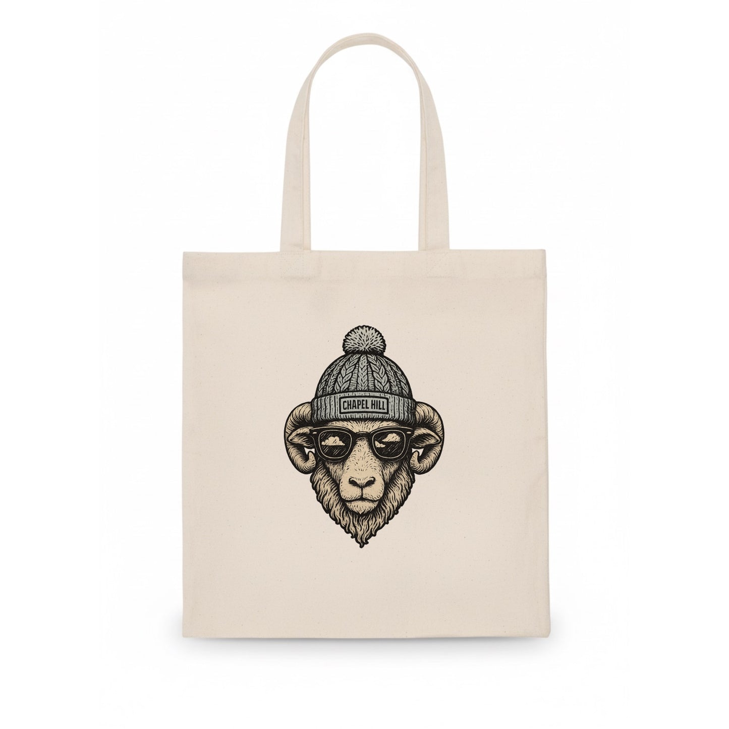 Chapel Hill Tar Heel Ram wearing UNC bea - Tote Bag - white