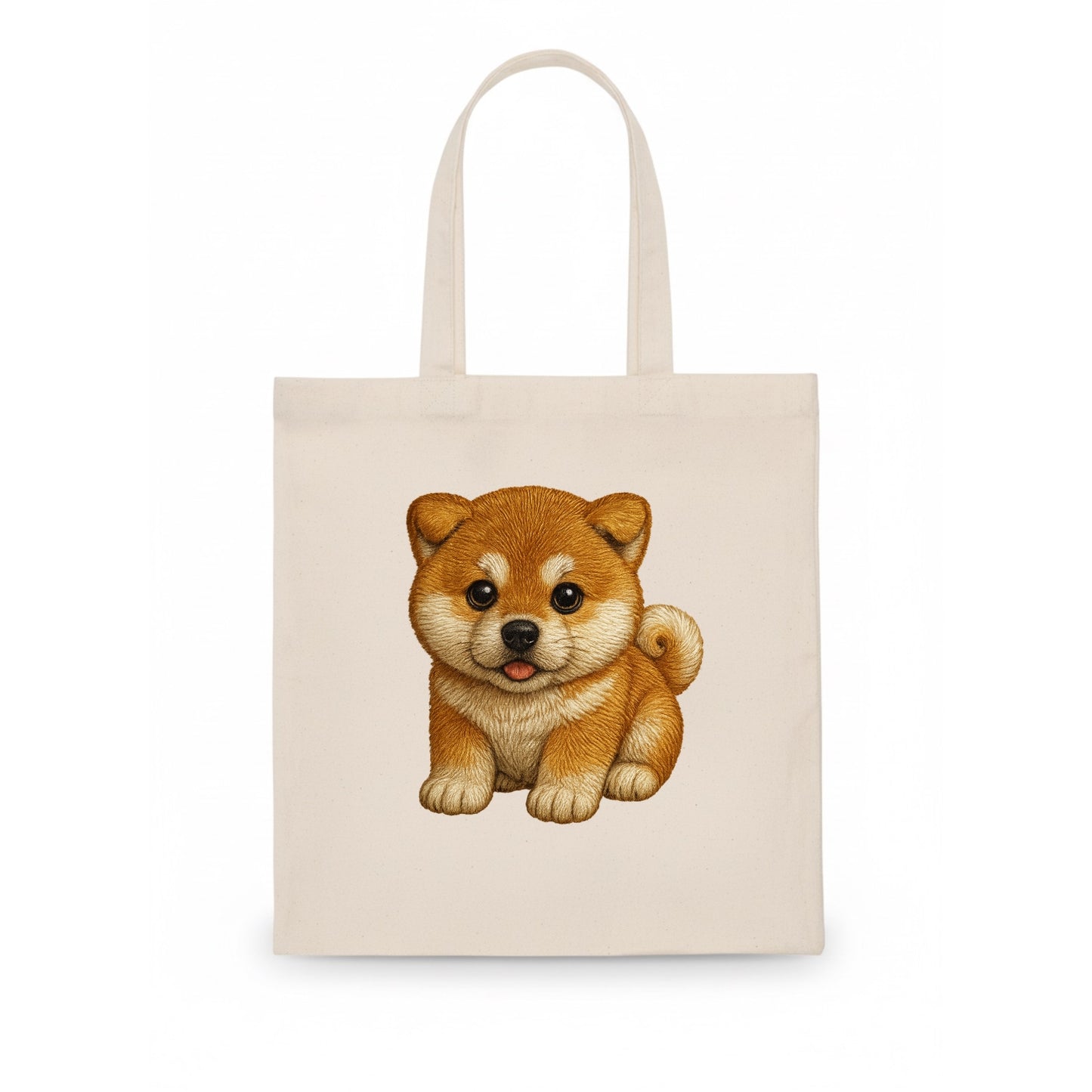 Baby Akita Puppy - fluffy bear-like, curled tail, dignified eyes, front-facing, Japanese - Tote Bag - white