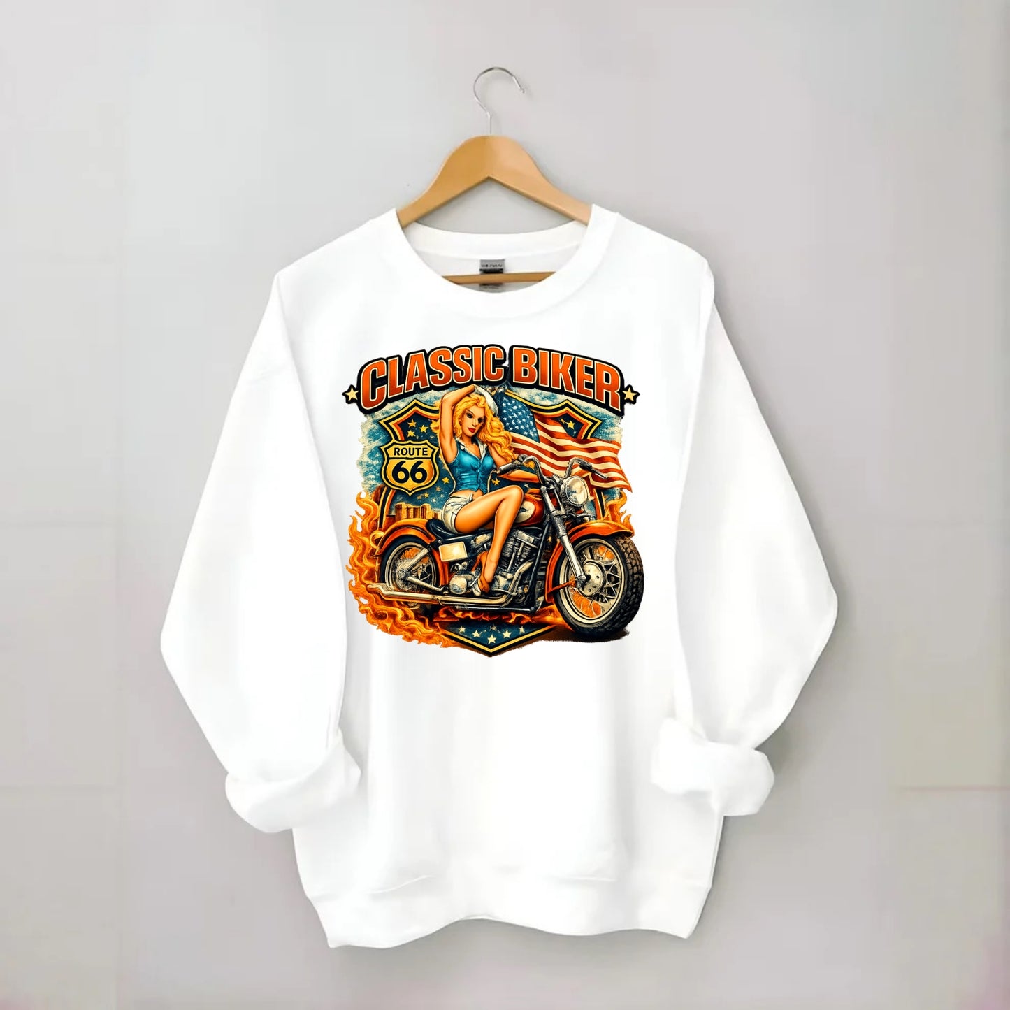 Classic Pinup Biker - Crewneck Sweatshirt - white