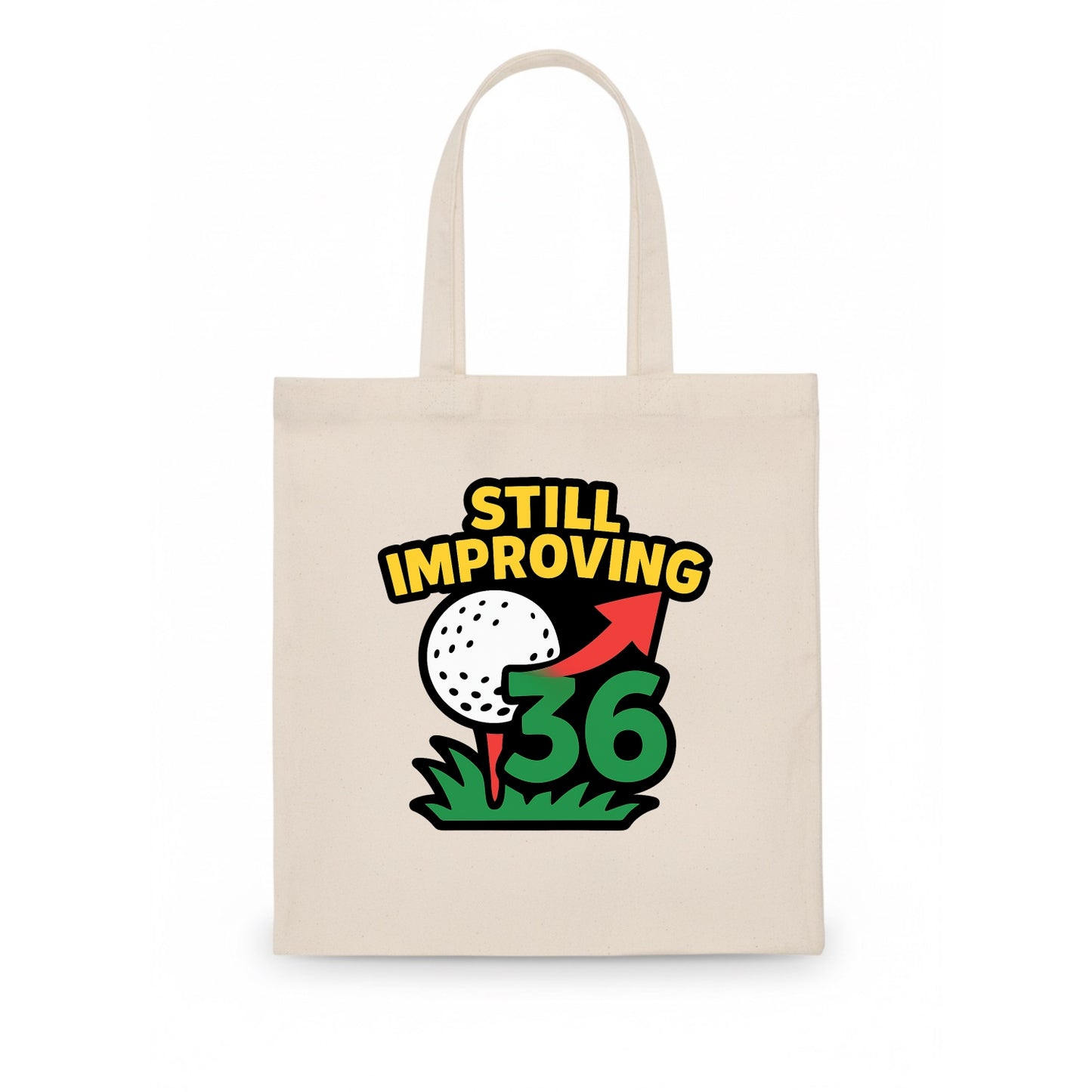 Handicap number getting higher with arrow - "Still Improving" - optimistic handicap - Tote Bag - white
