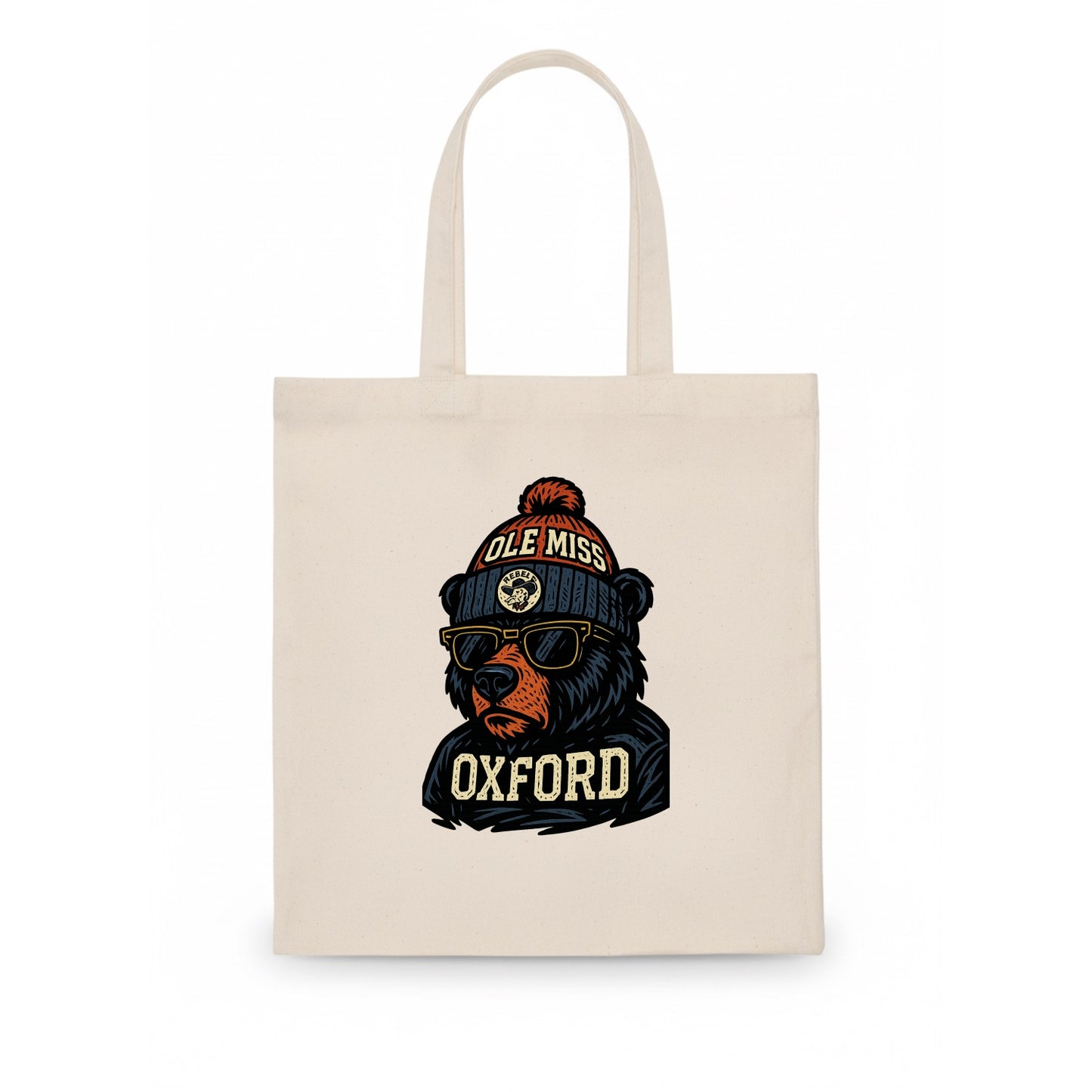 Oxford Black Bear wearing Ole Miss beanie with rebel patch - Tote Bag - white