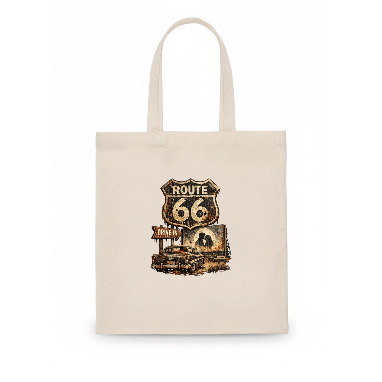 DRIVE-IN | Classic car at drive-in theater | Movie night romance | Americana nostalgia | - Tote Bag - white