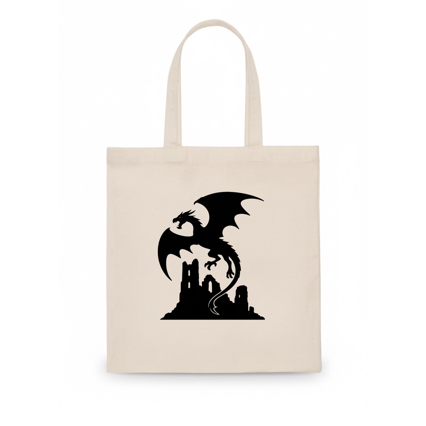 Dragon flying over castle ruins - Tote Bag - white