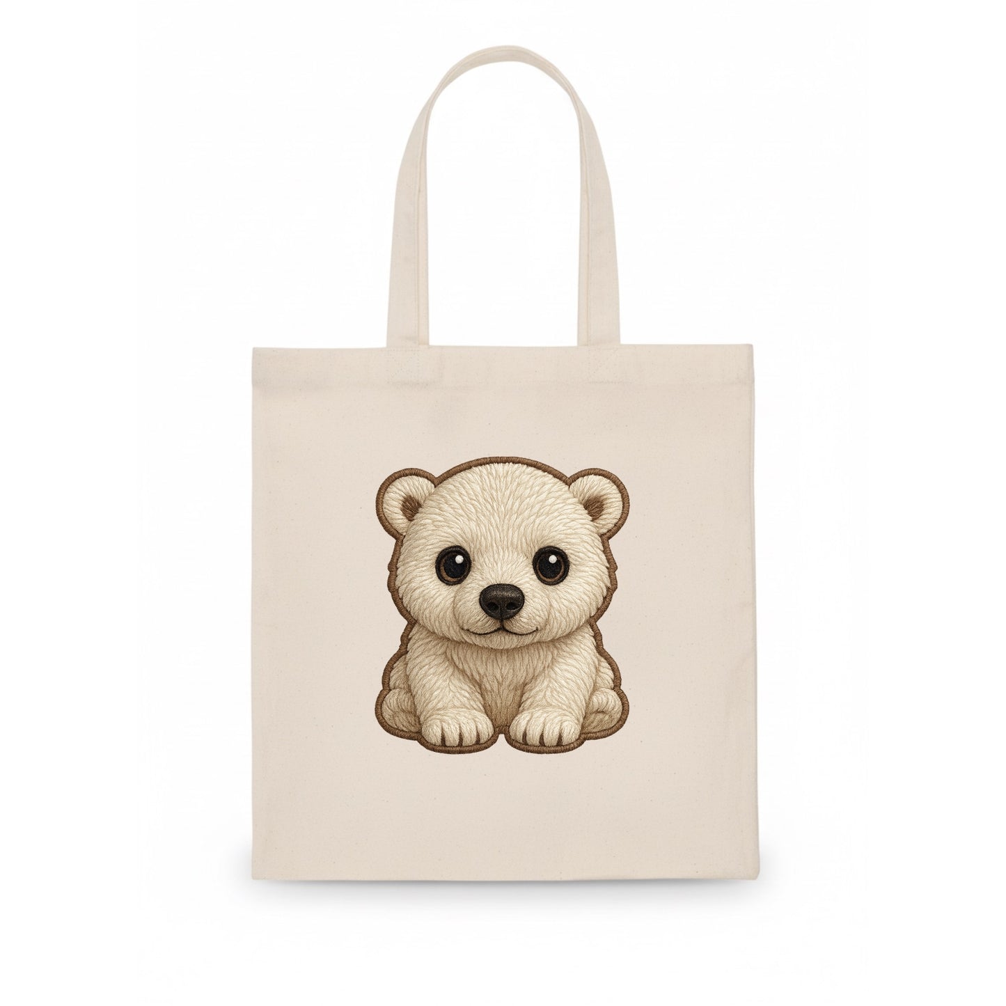 Baby Polar Bear Cub - white fluffy, black nose, dark curious eyes, front-facing, iconic - Tote Bag - white