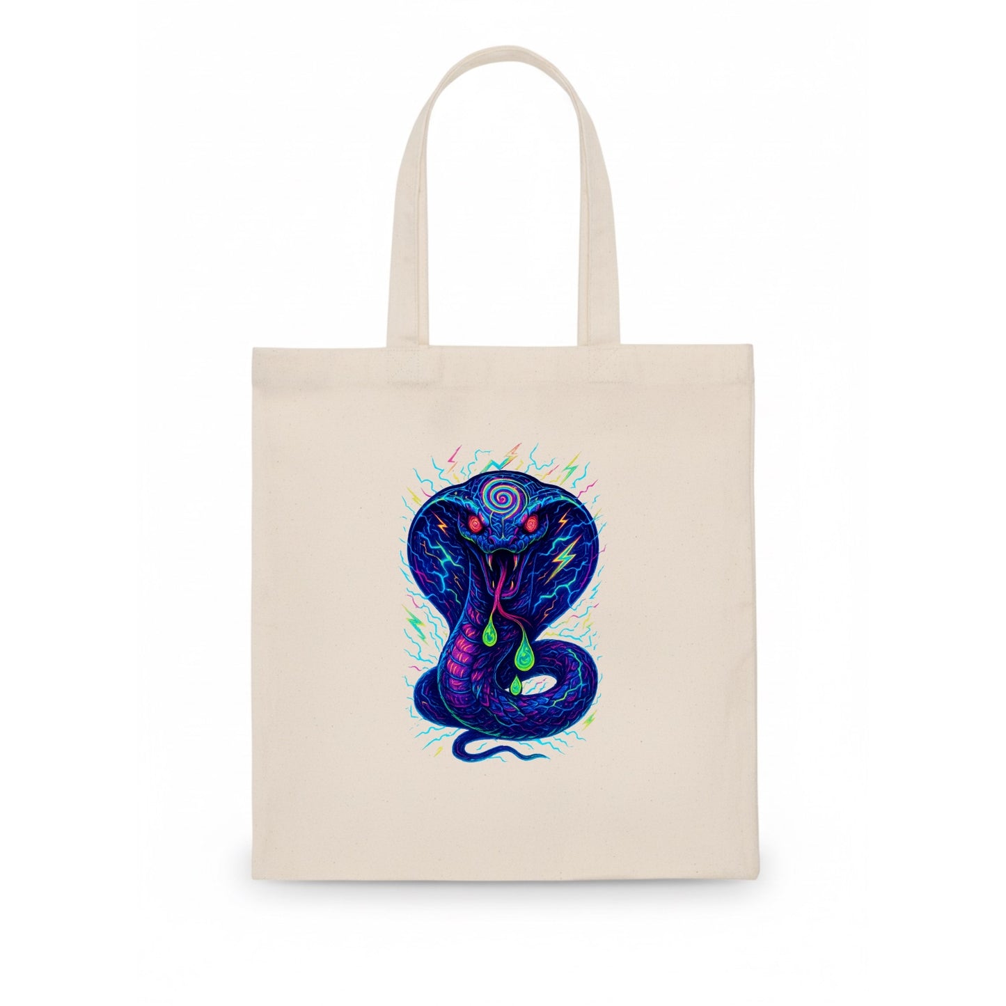 Mesmerizing cobra with hypnotic spiral patterns in the hood, scales that shimmer with - Tote Bag - white