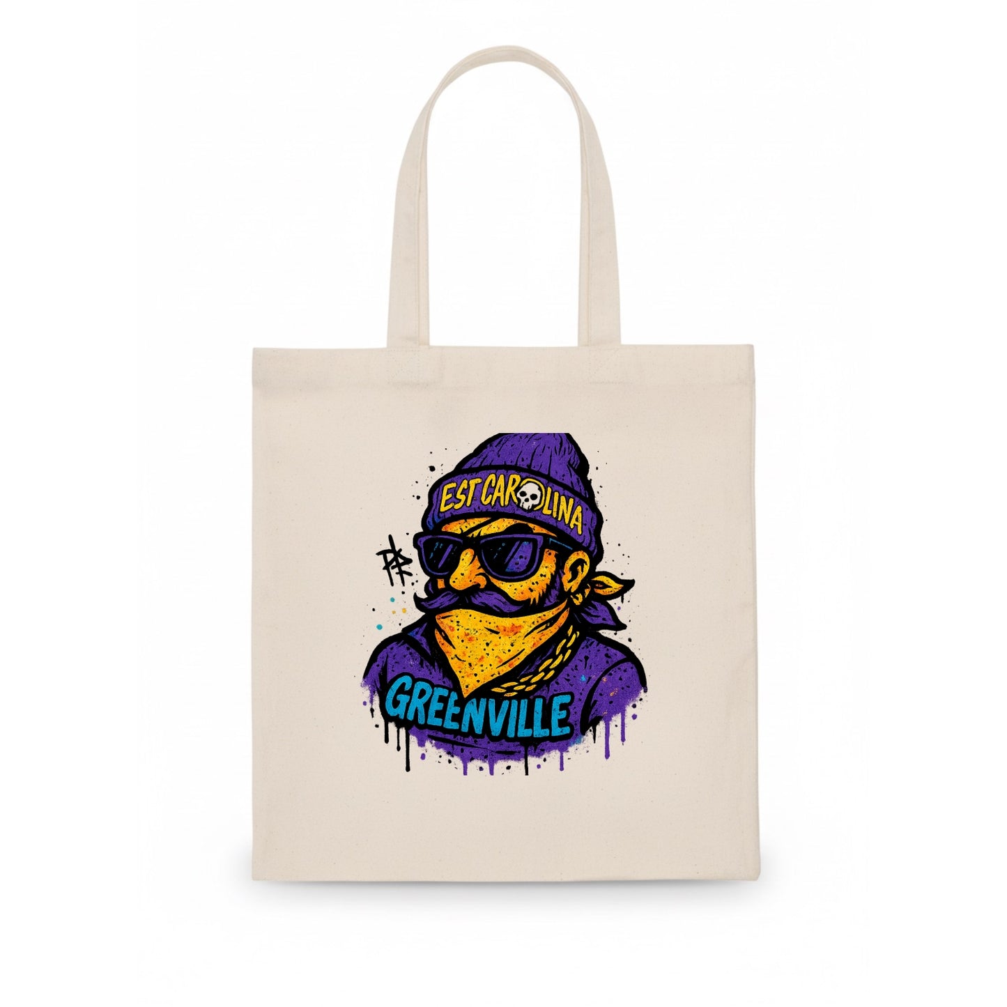 Greenville Pirate wearing East Carolina beanie with skull patch - Tote Bag - white